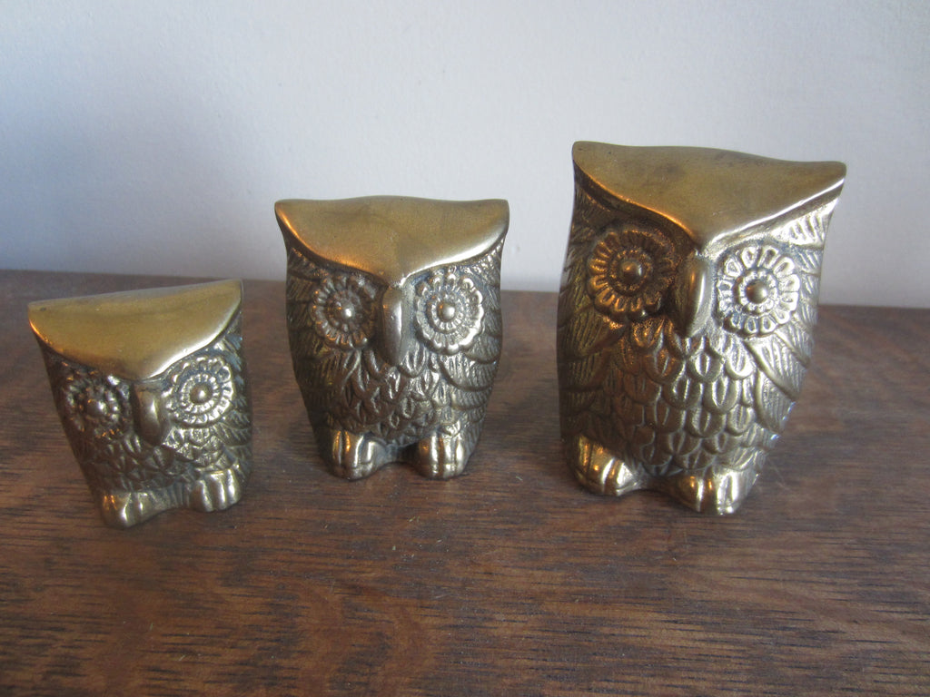 Set of 3 Vintage Brass Owls by Leonard