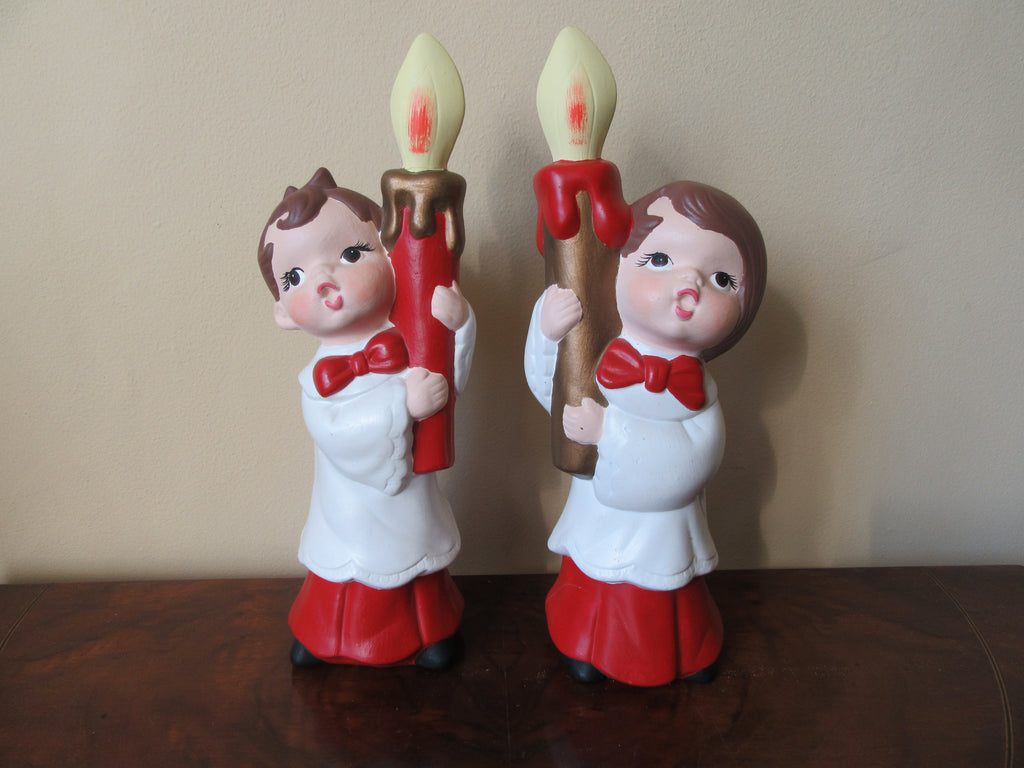 Pair of Vintage Ceramic Caroler's Holding Candles