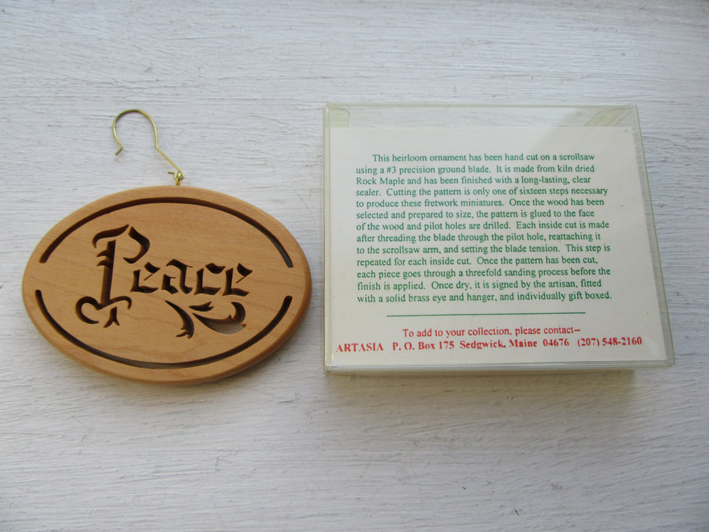 PEACE Ornament Hand Cut from Rock Maple by Artasia