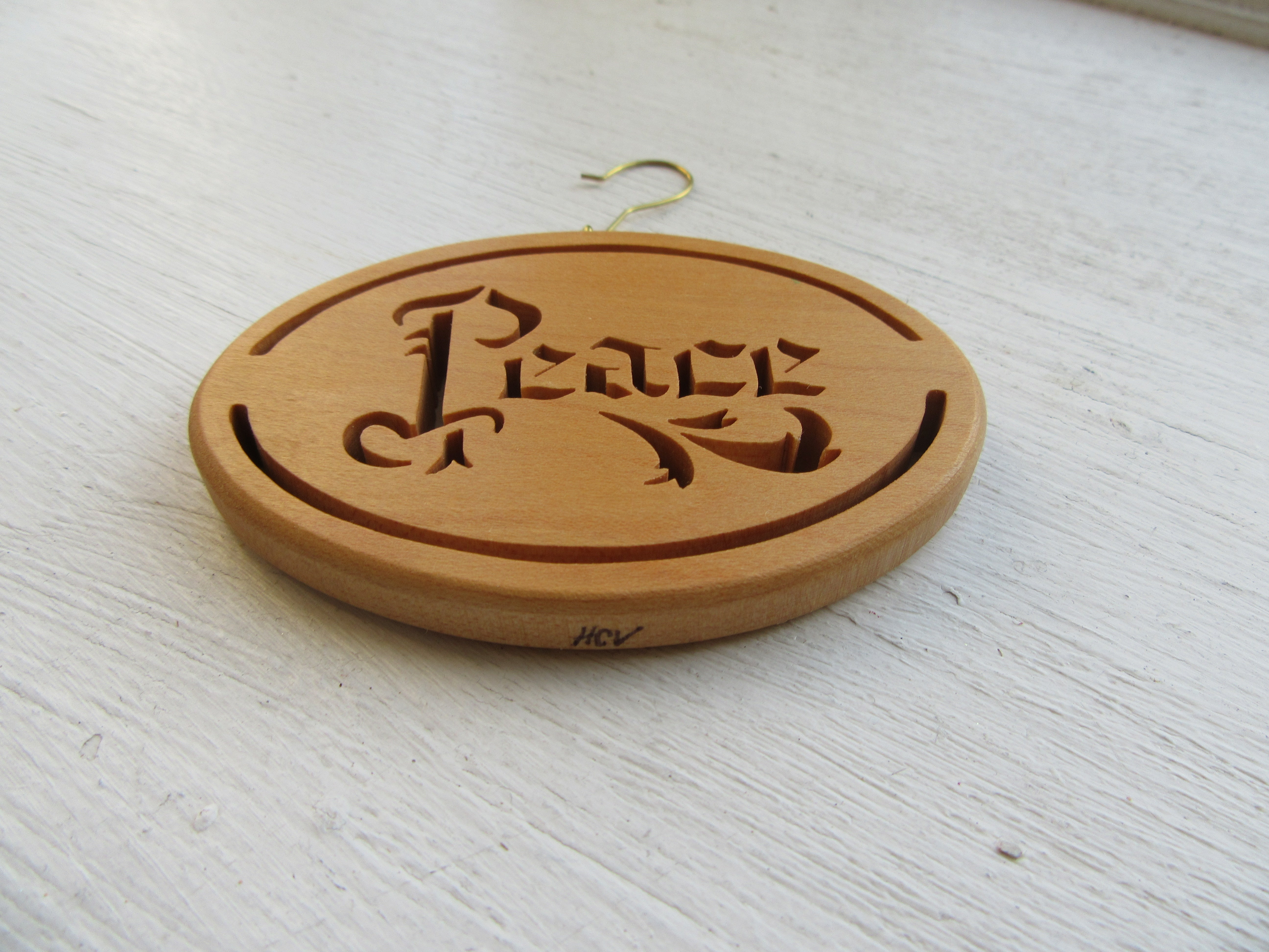 PEACE Ornament Hand Cut from Rock Maple by Artasia