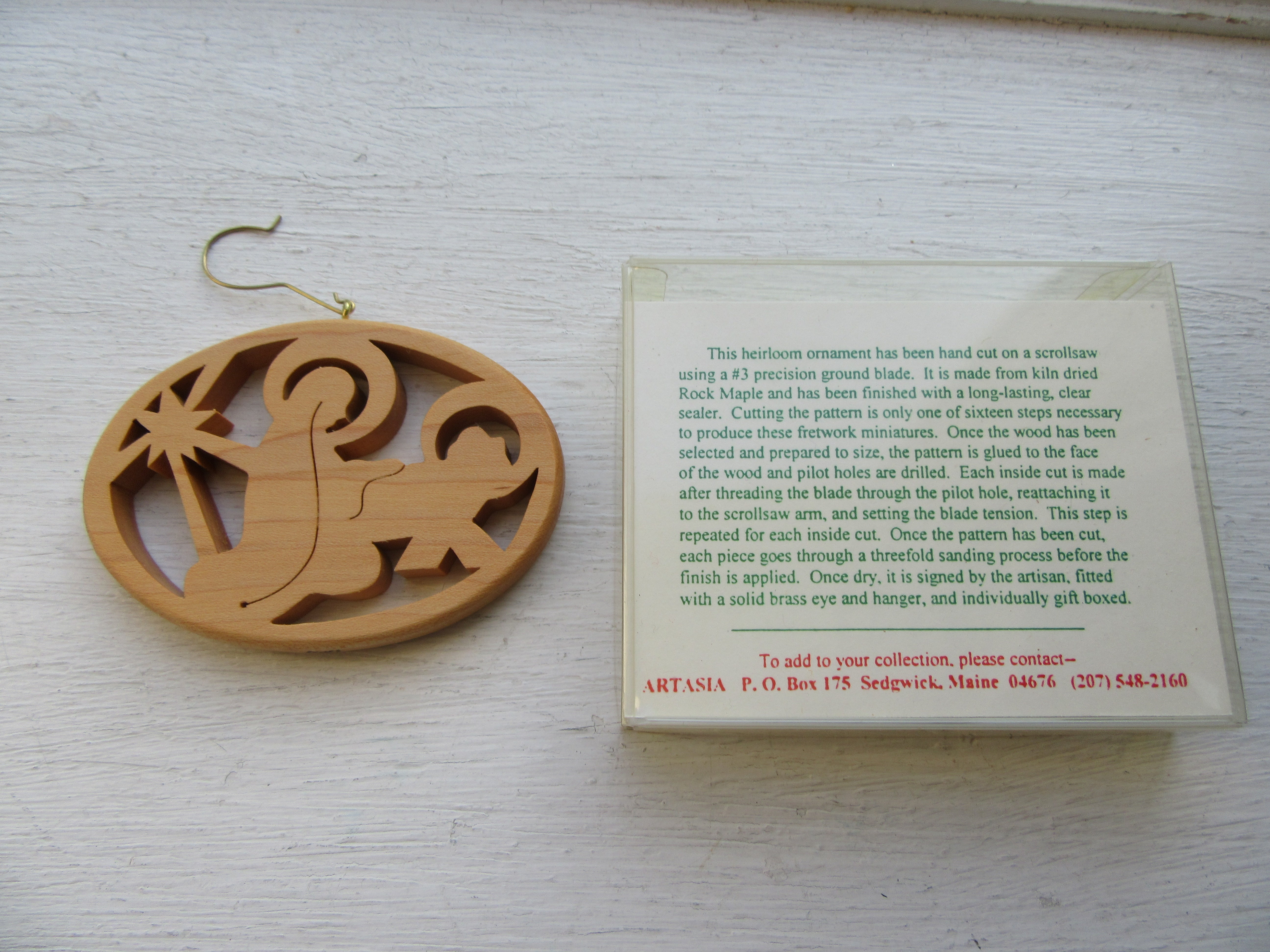 Holy Mother and Child Ornament Hand Cut from Rock Maple by Artasia