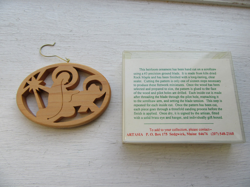 Holy Mother and Child Ornament Hand Cut from Rock Maple by Artasia