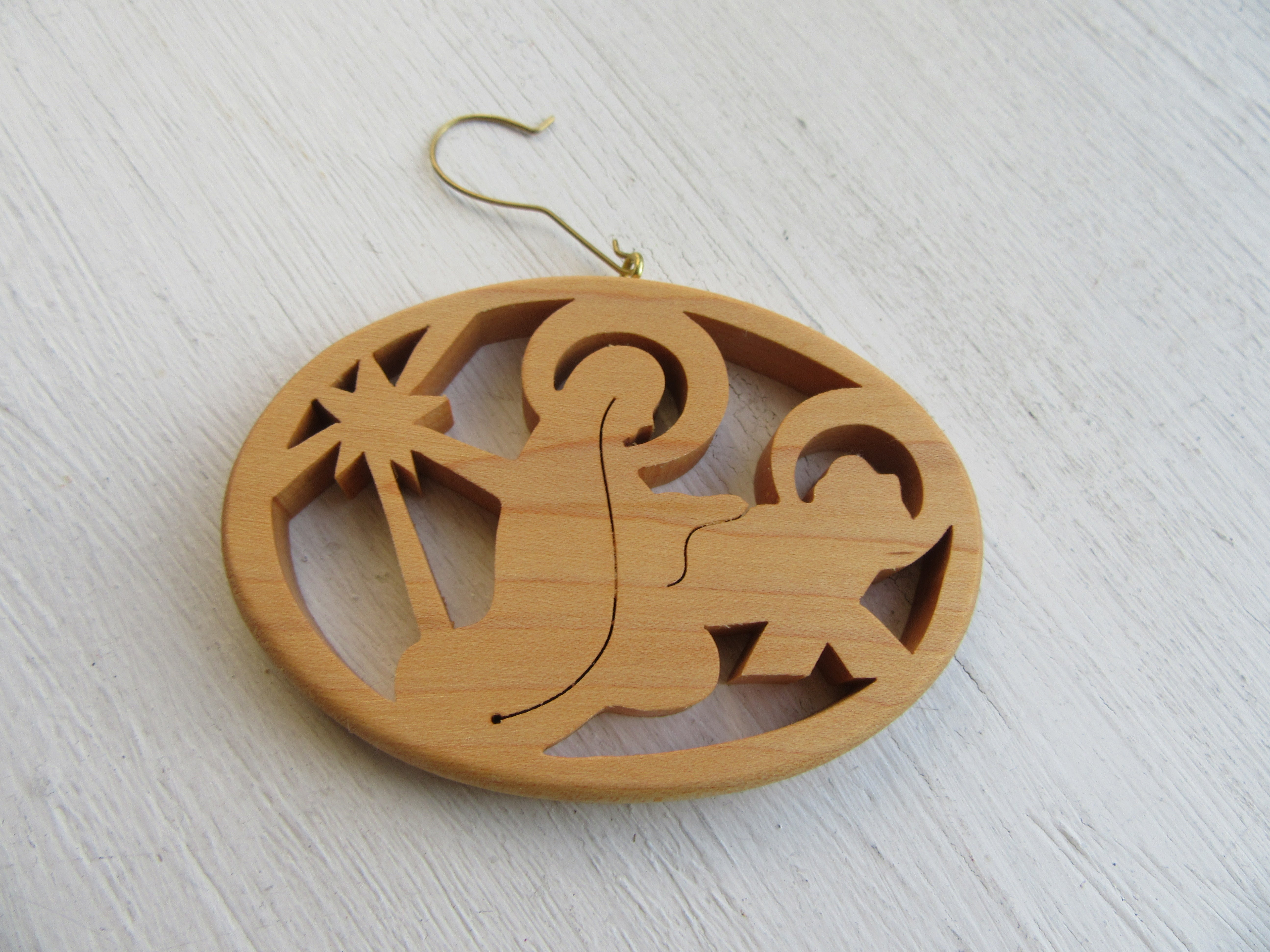 Holy Mother and Child Ornament Hand Cut from Rock Maple by Artasia