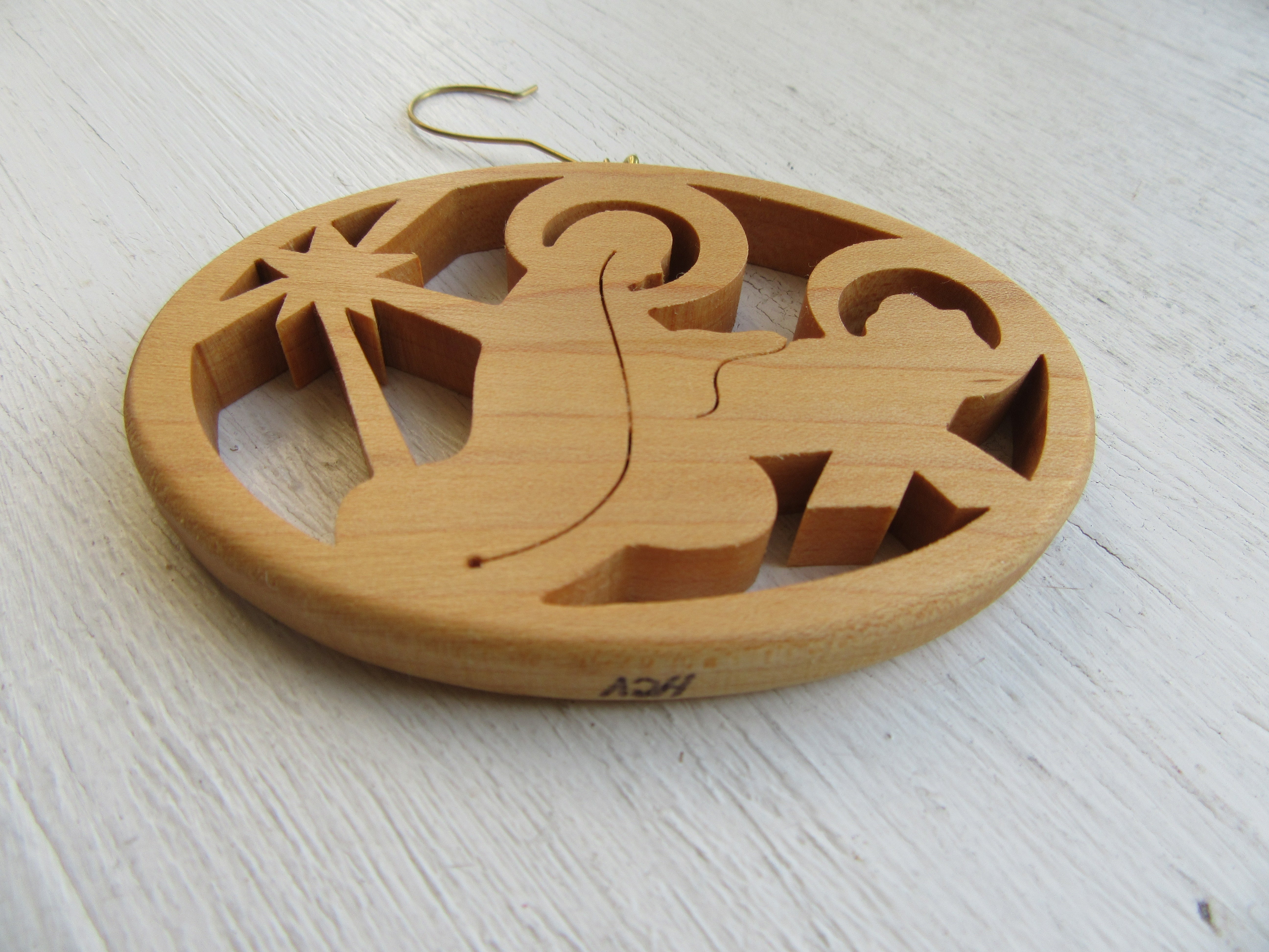 Holy Mother and Child Ornament Hand Cut from Rock Maple by Artasia