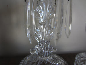 Pair of Clear Glass Taper Candle Holders with Crystals