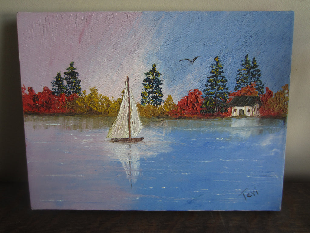 Sailing in Autumn Original Signed Oil Painting