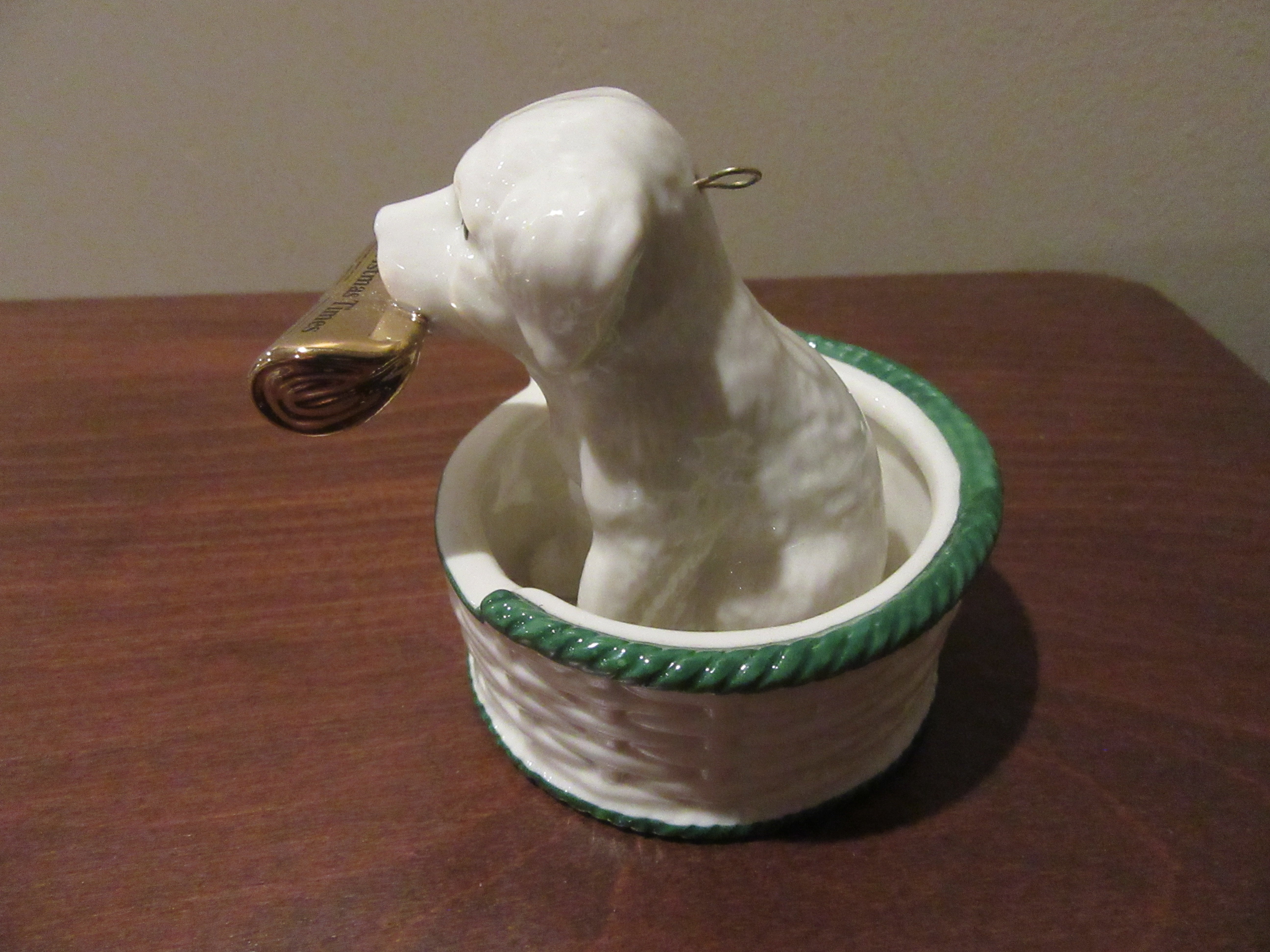 SPODE Puppy in Basket Porcelain Ornament