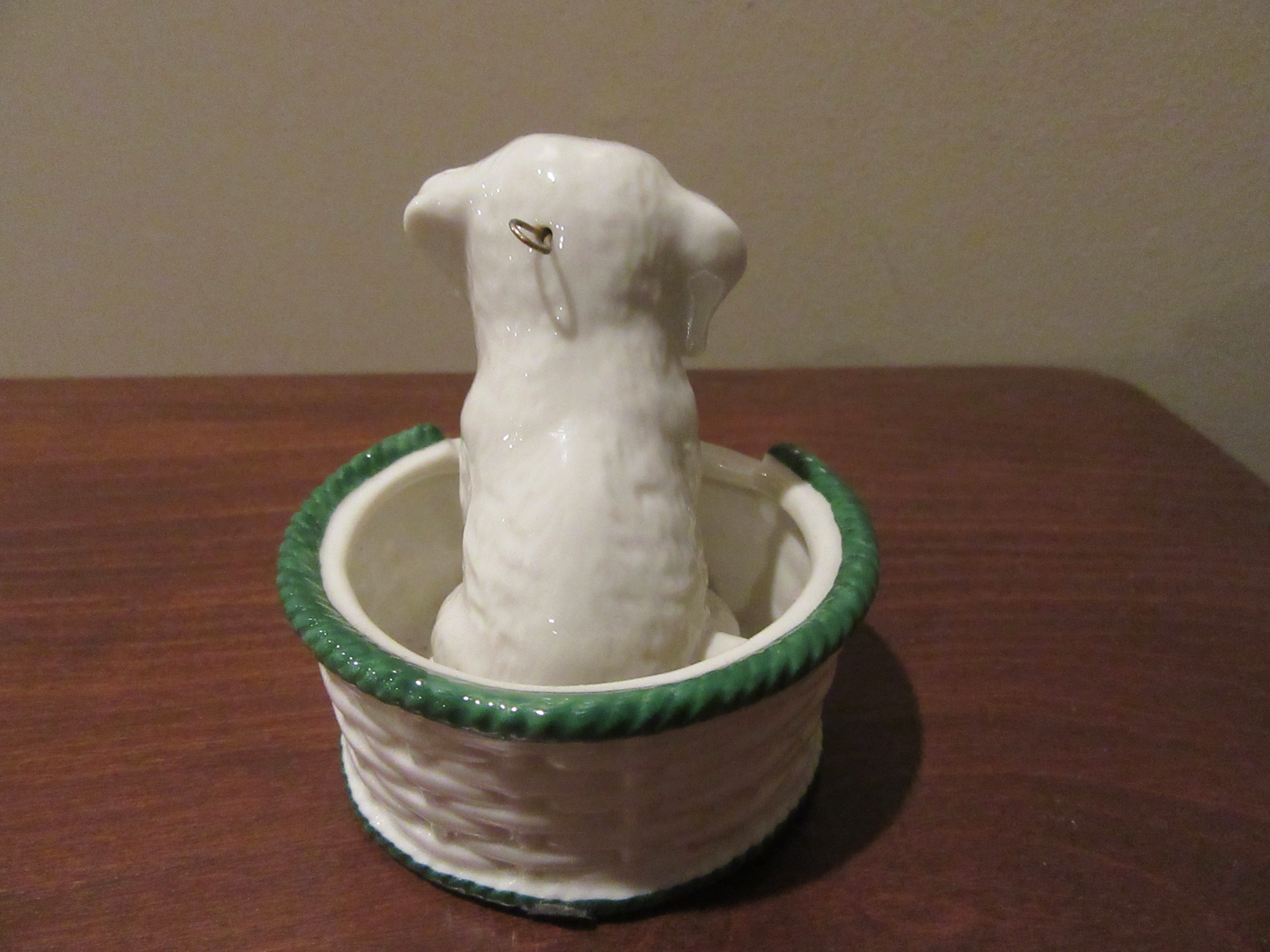 SPODE Puppy in Basket Porcelain Ornament