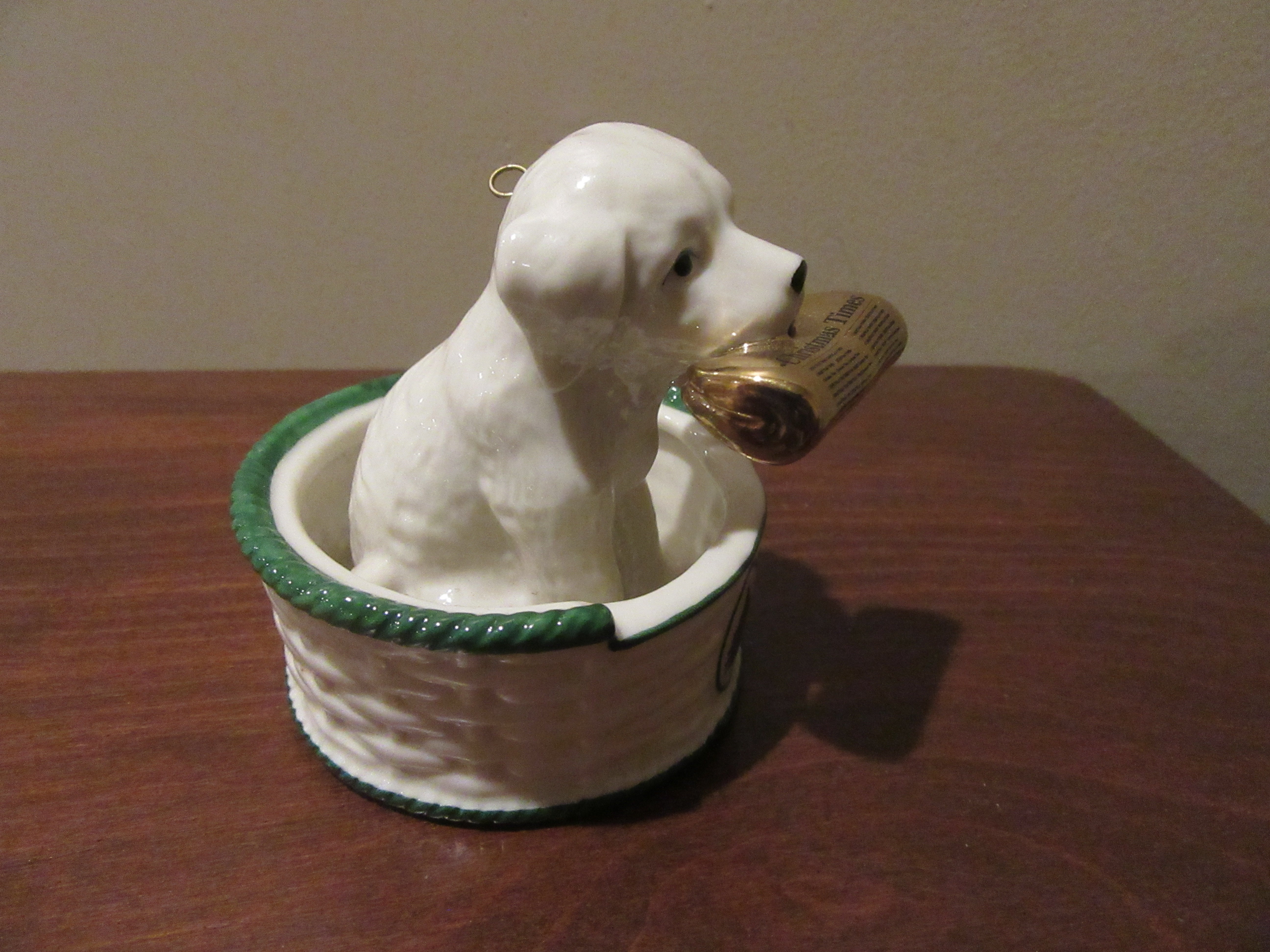 SPODE Puppy in Basket Porcelain Ornament