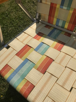 Pair of Vintage Aluminum Folding Chairs Beige with Rainbow Colors