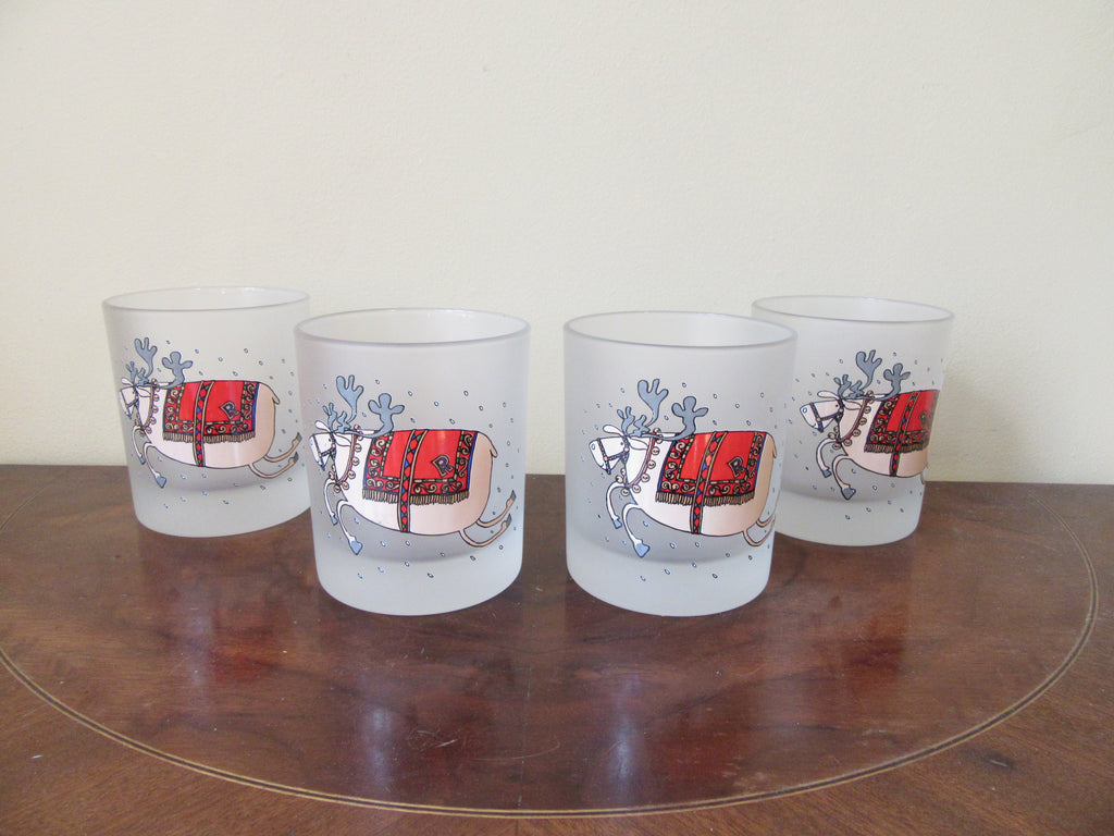 4 Reindeer Dartington Designs Frosted Christmas Glasses