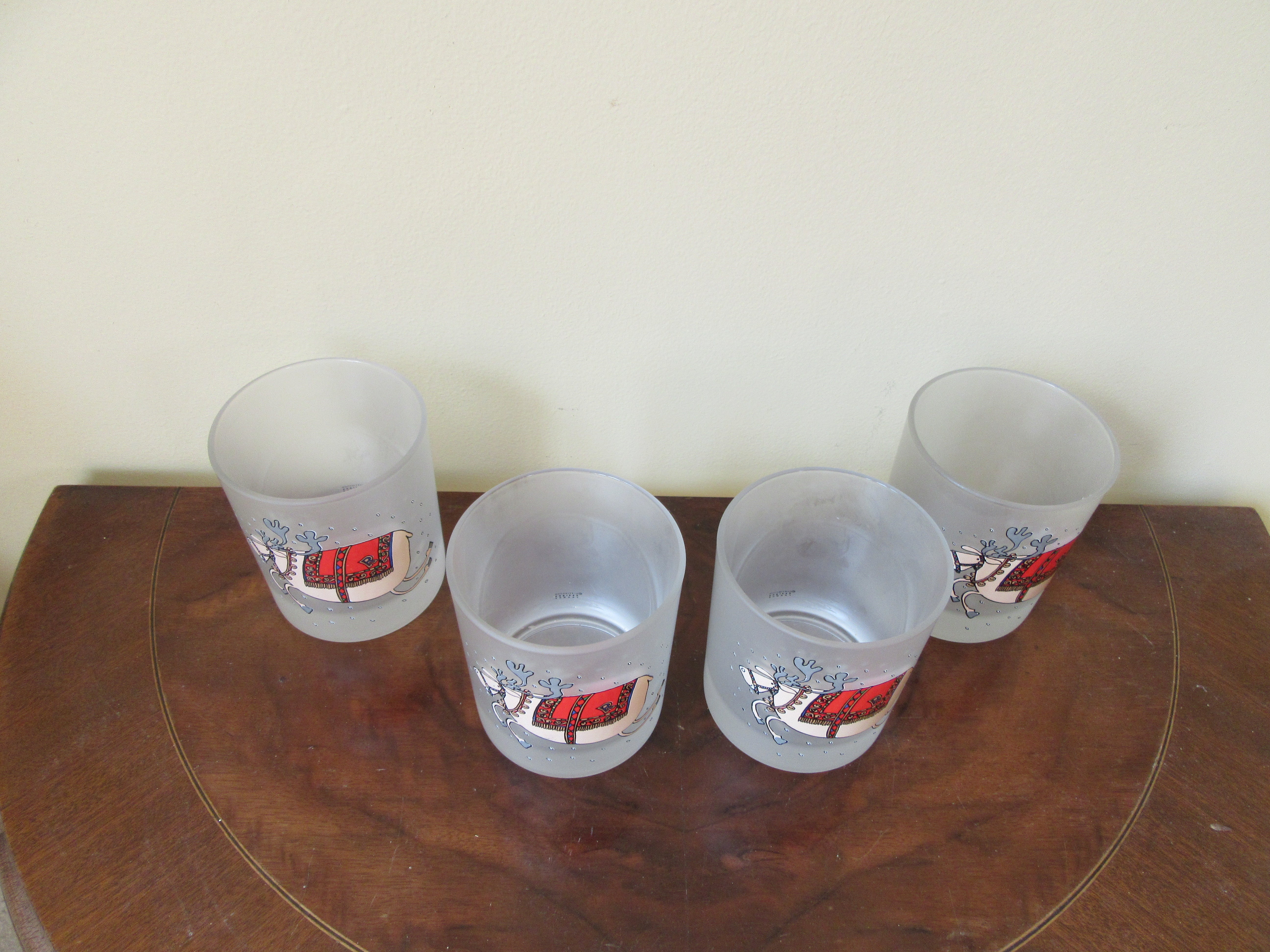 4 Reindeer Dartington Designs Frosted Christmas Glasses