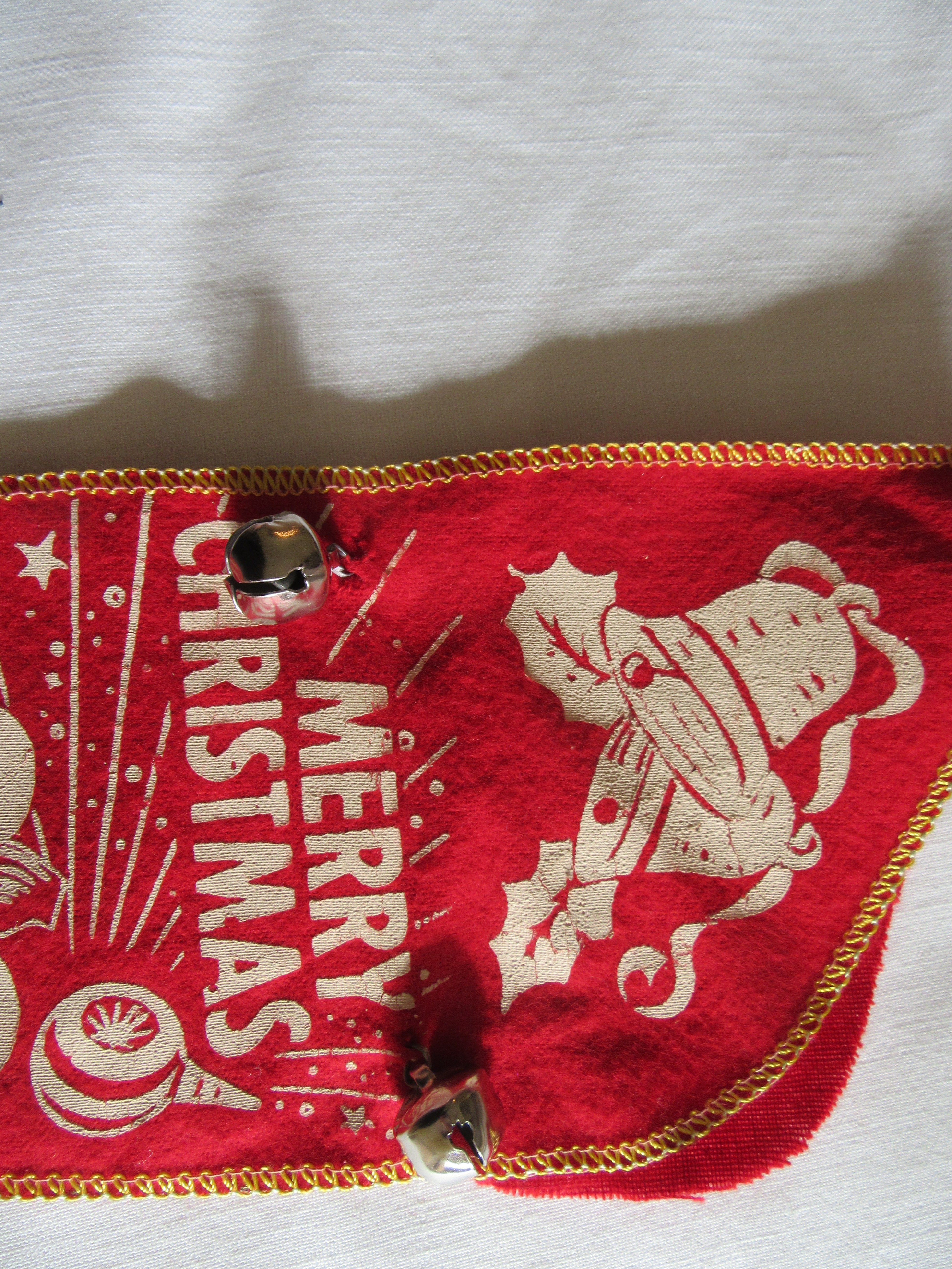 Vintage 1950's Felt Stenciled Stocking with Jingle Bells