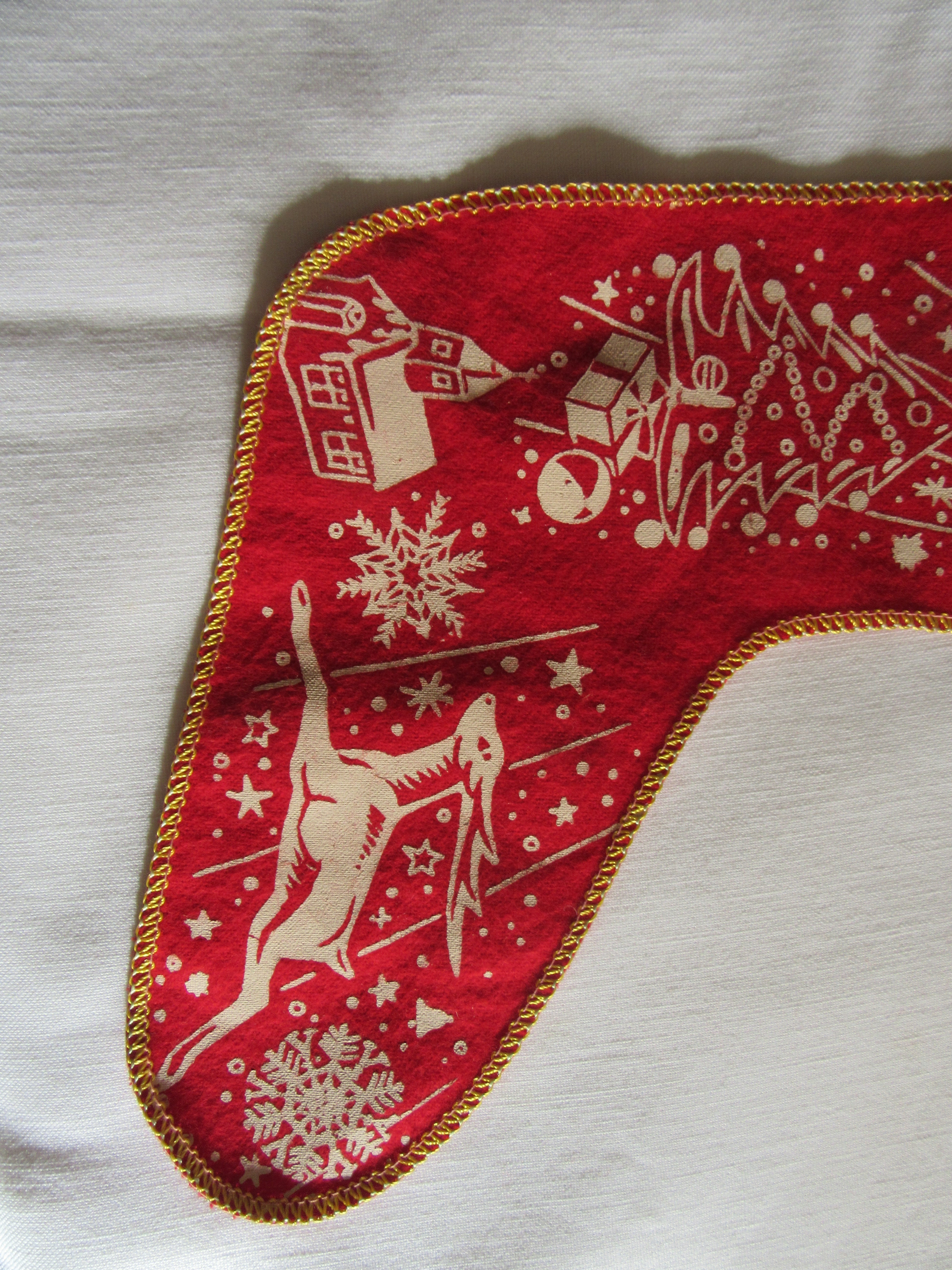 Vintage 1950's Felt Stenciled Stocking with Jingle Bells