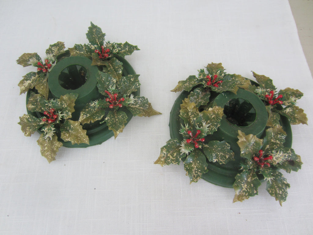 Pair of plastic Vintage Emkay Candle Holder Wreaths