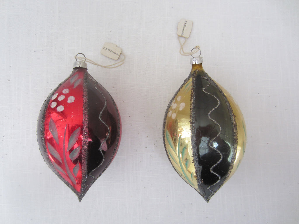 Pair of Vintage Glass Ornaments Red Gold Black