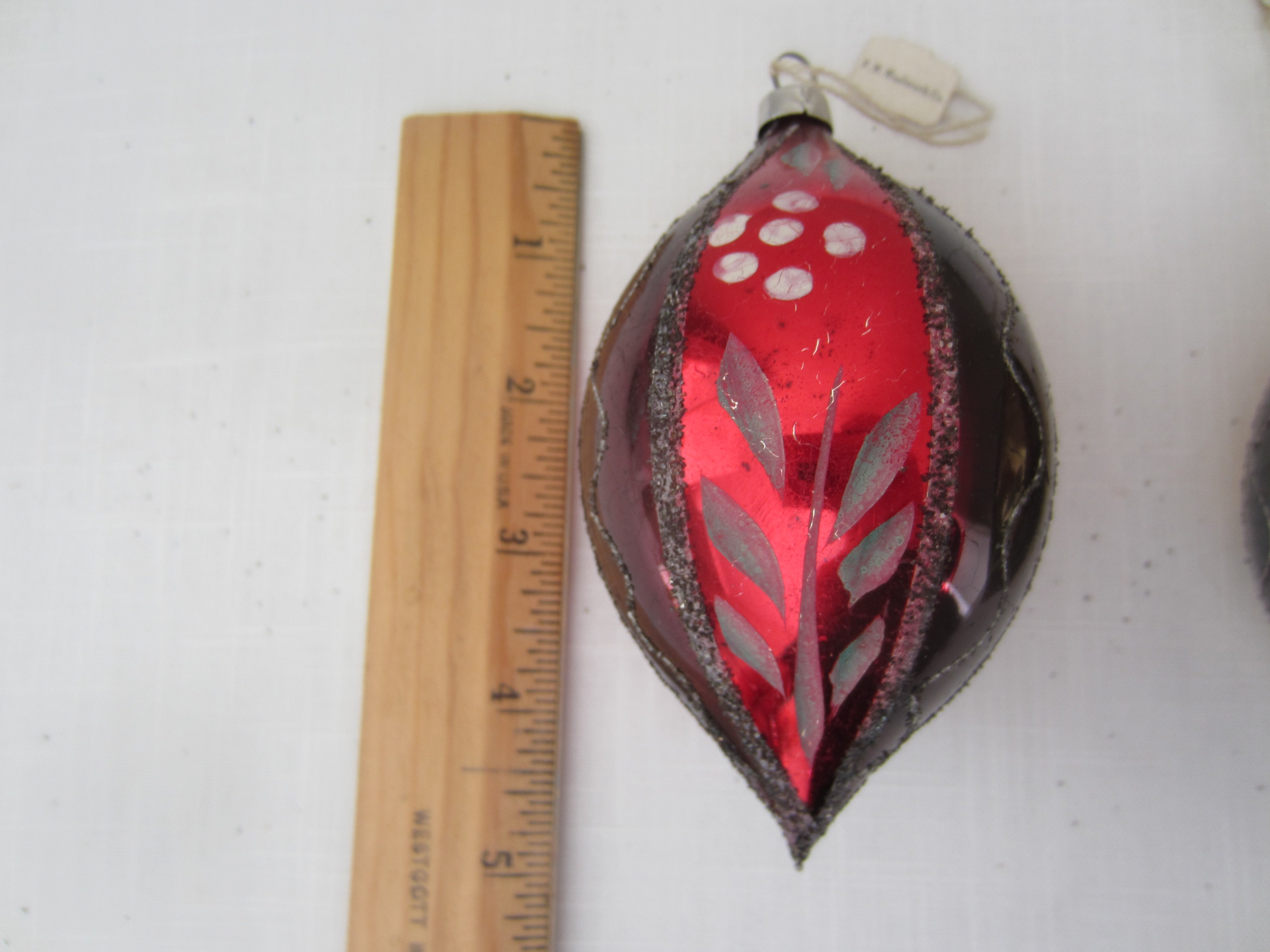 Pair of Vintage Glass Ornaments Red Gold Black