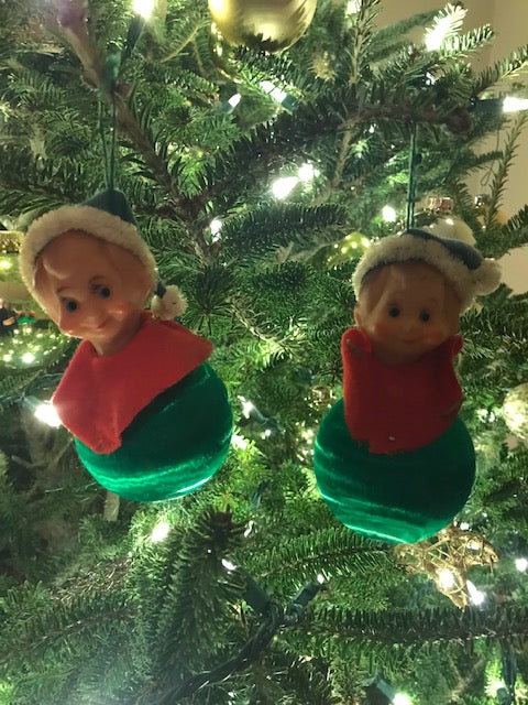 Pair of Vintage Pixie Elf Ornaments