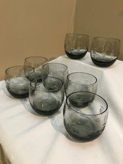 MCM Wheel Cut Smoked Glasses Set of 8