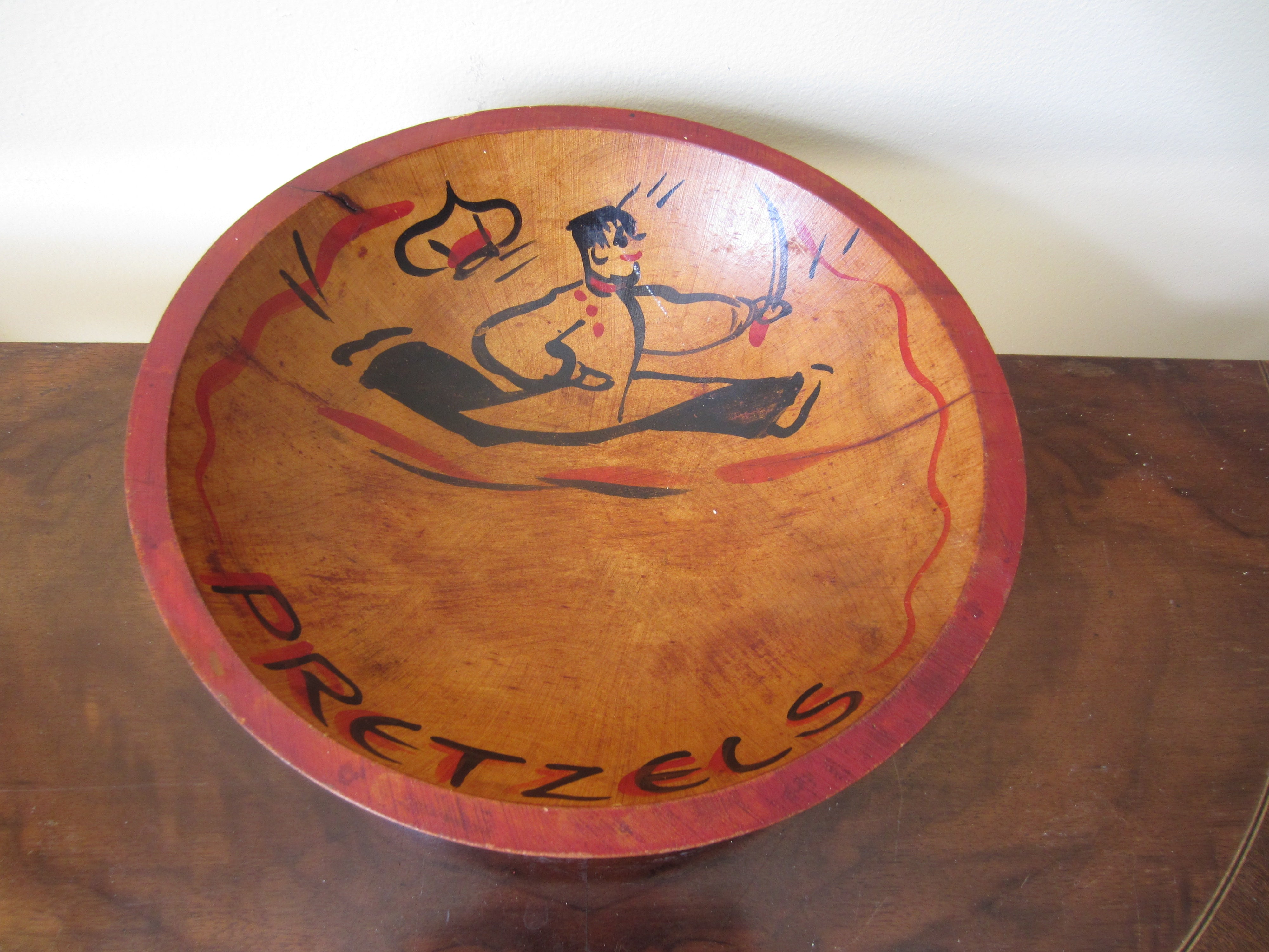 Vintage Wood Pretzels Bowl
