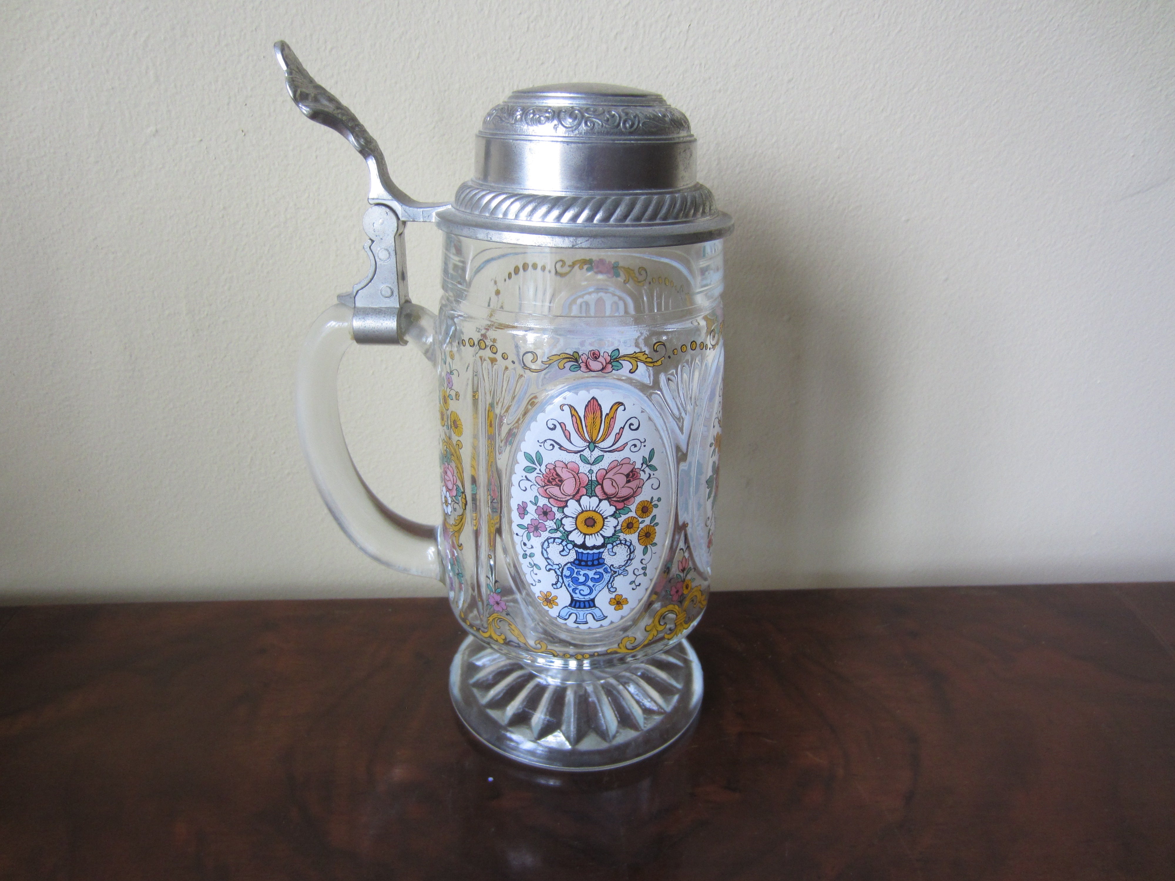 Crystal West Germany Beer Stein with Pewter Lid