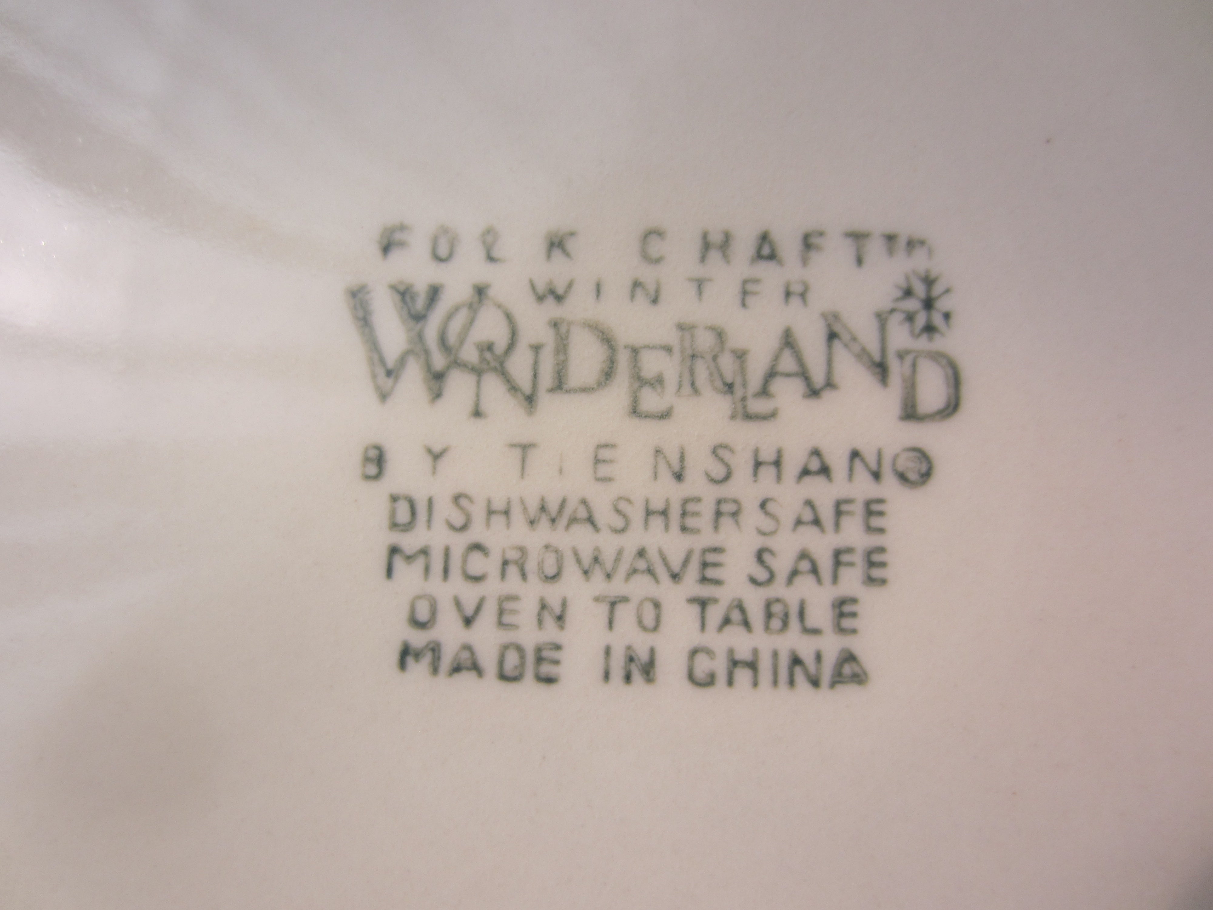 Winter Wonderland Dish Set by Tienshen with Emerald Green Table cloth