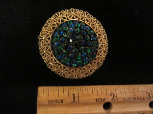 Vintage Signed Karu Arke Gold Tone Filigree and Crystal Pin