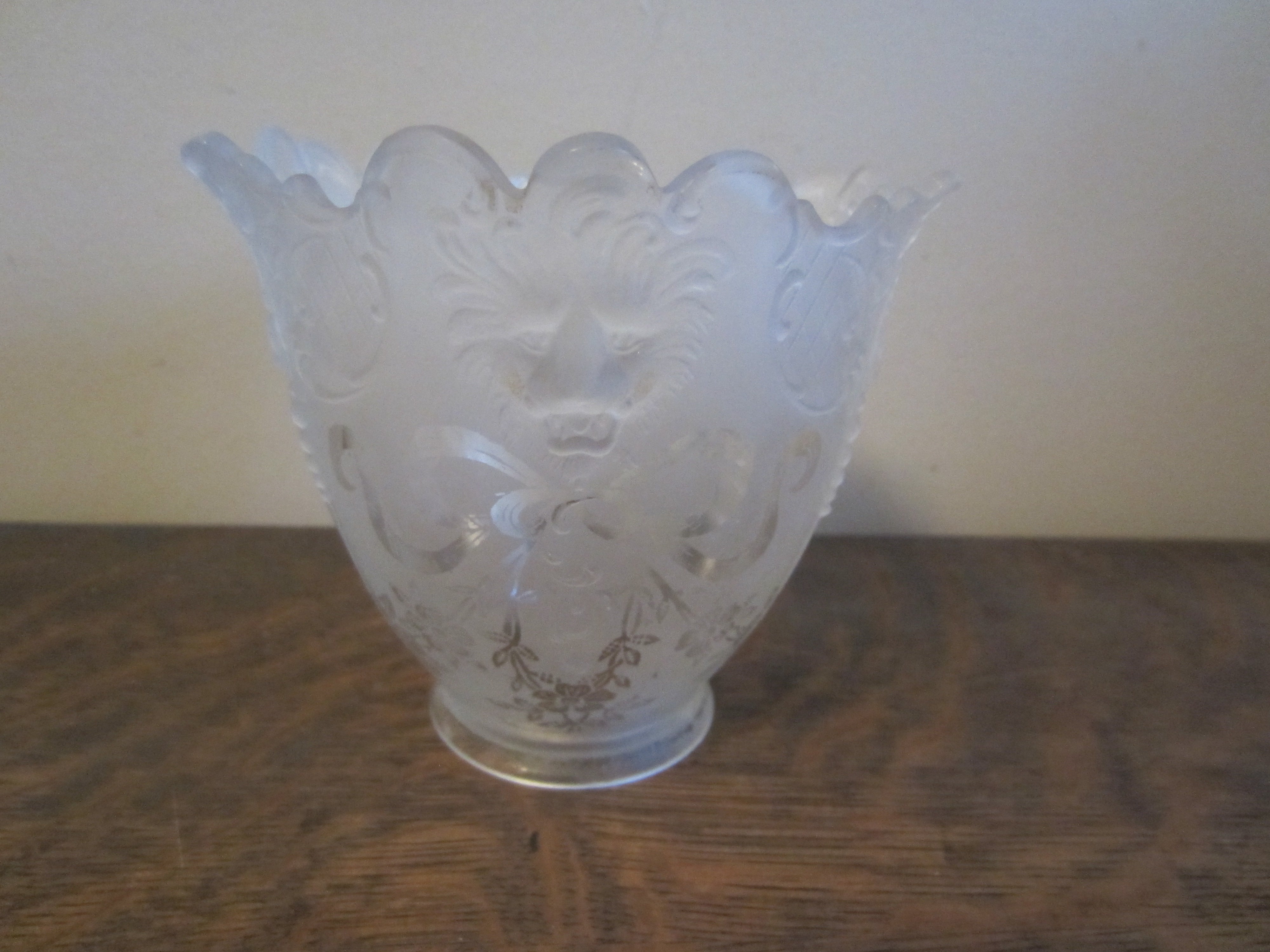 Small Frosted Antique Shade with Flowers, Ribbons and Lions