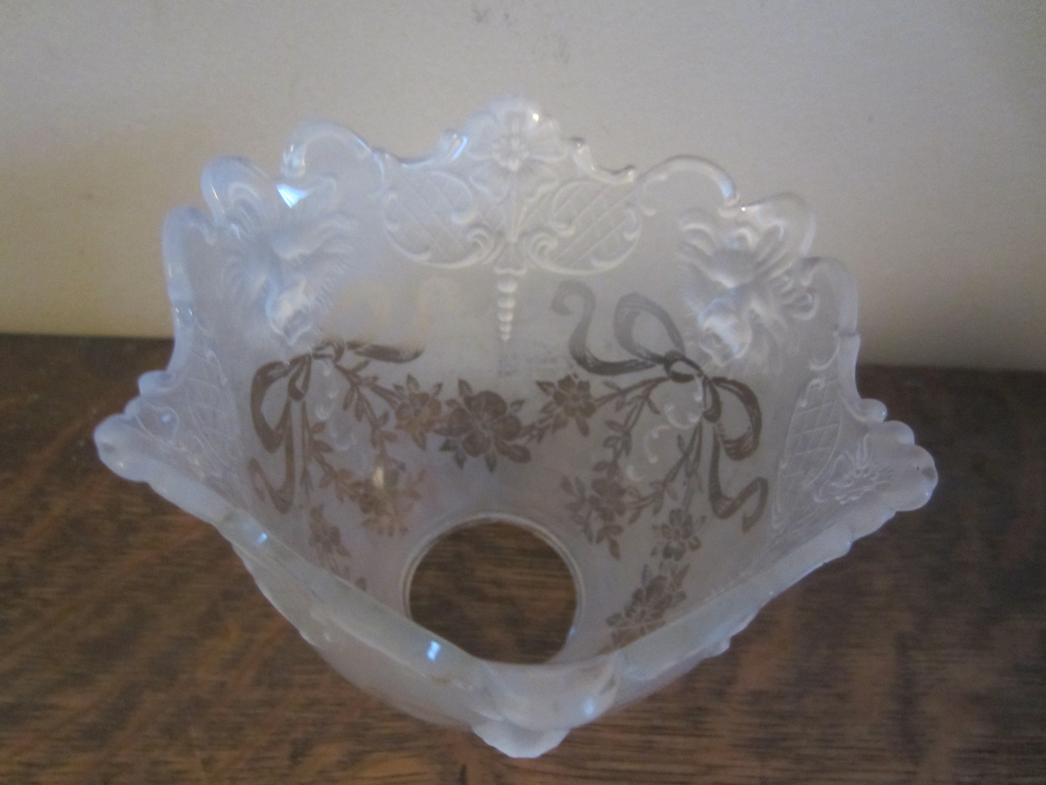 Small Frosted Antique Shade with Flowers, Ribbons and Lions