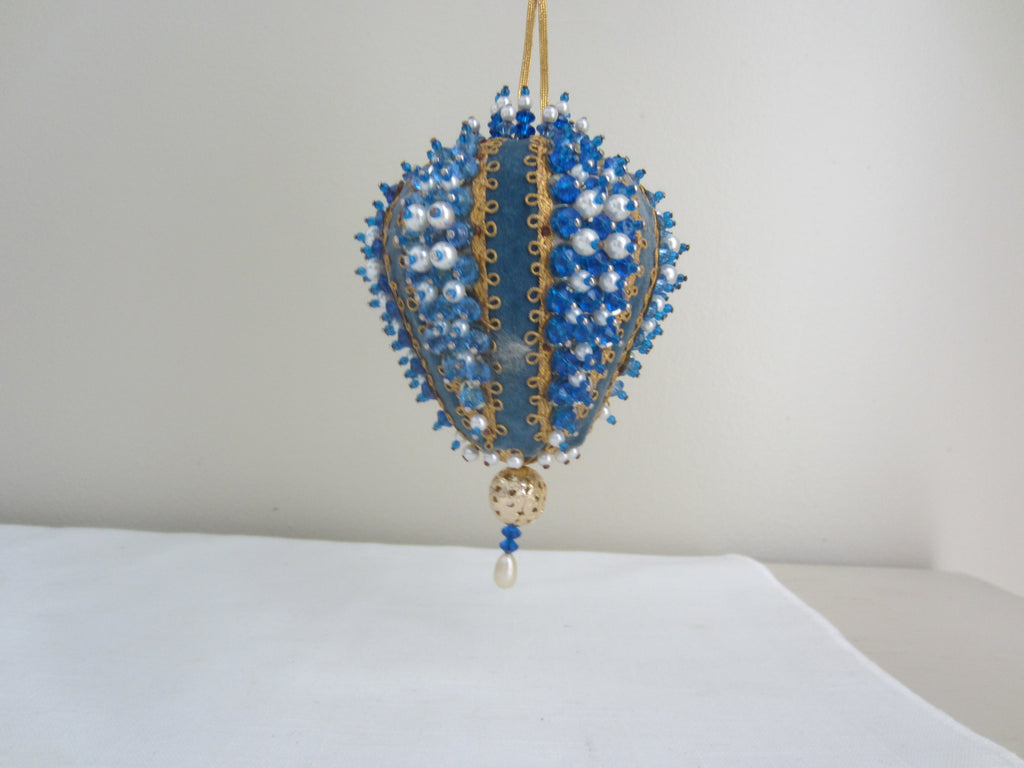 Vintage Christmas Onament Blue and Gold, Beads, Pins