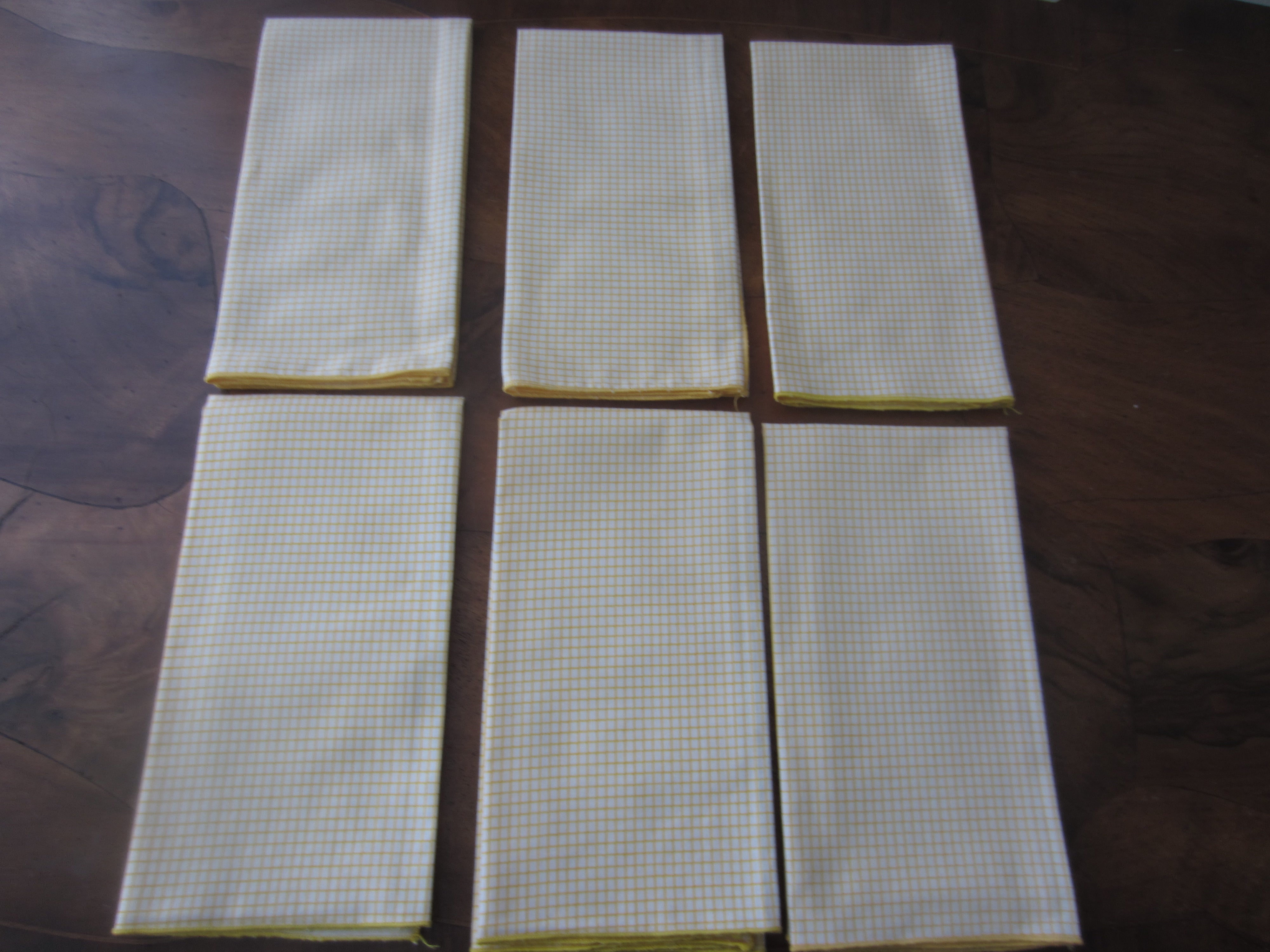 (6) Vintage Yellow Cotton Check Pattern Napkins