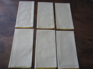 (6) Vintage Yellow Cotton Check Pattern Napkins