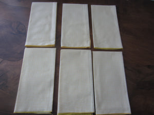 (6) Vintage Yellow Cotton Check Pattern Napkins