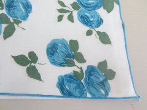 (4) Vintage Blue Roses Floral Cloth Placemats