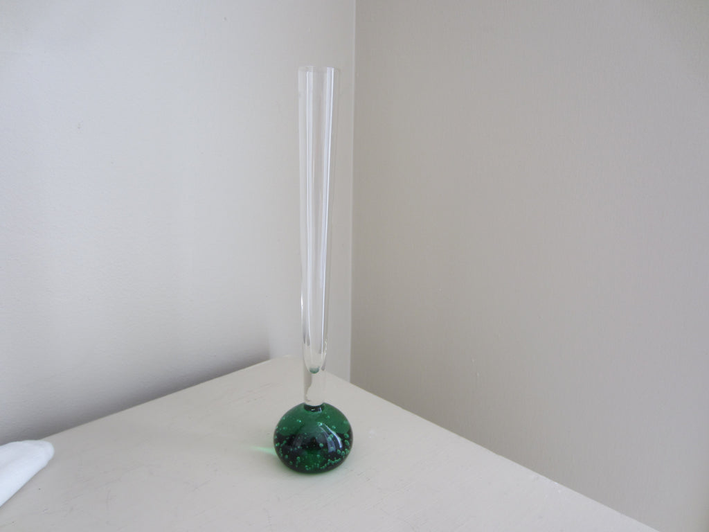 Elegant Hand Blown Bud Vase with green base