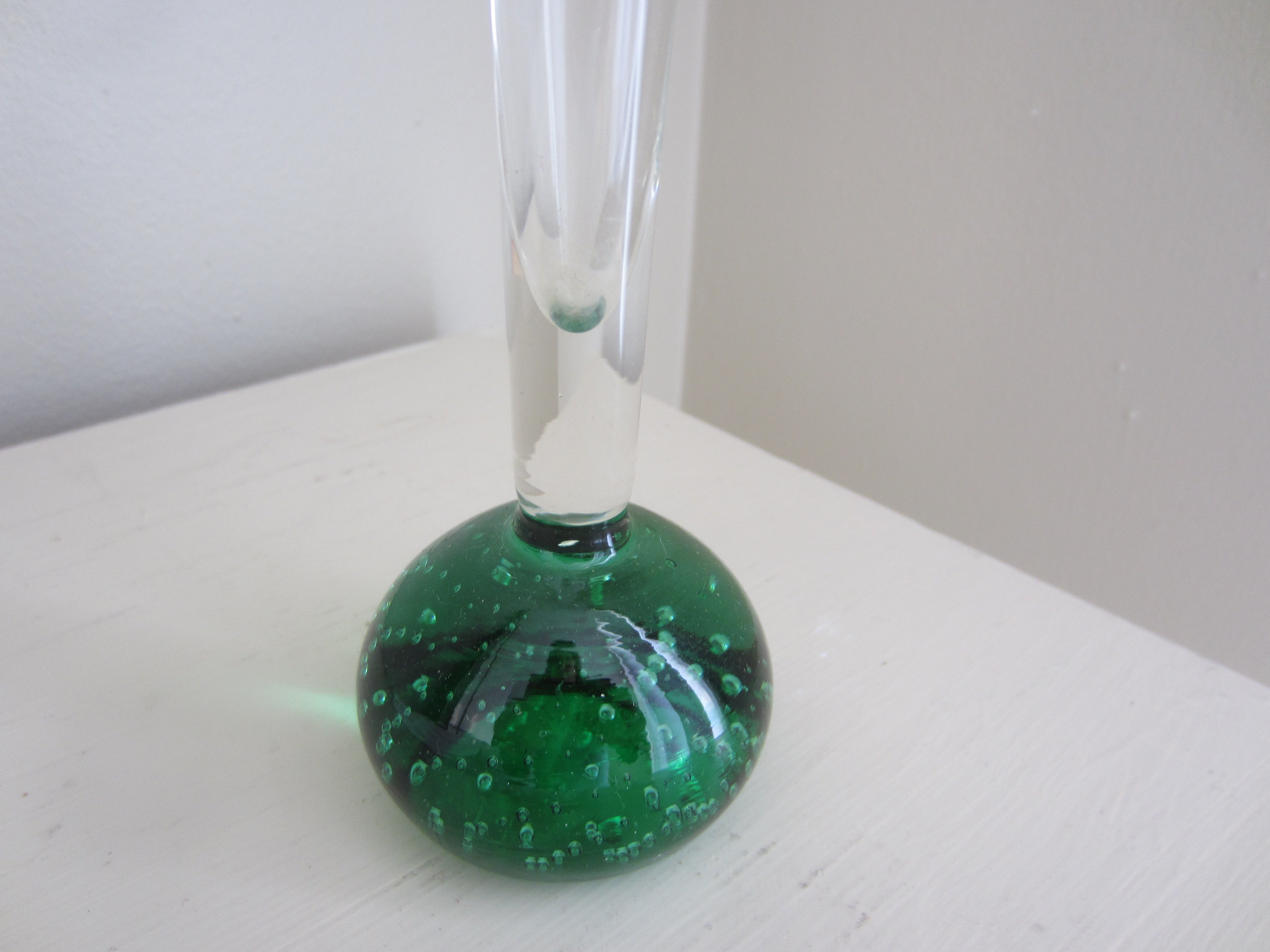 Elegant Hand Blown Bud Vase with green base