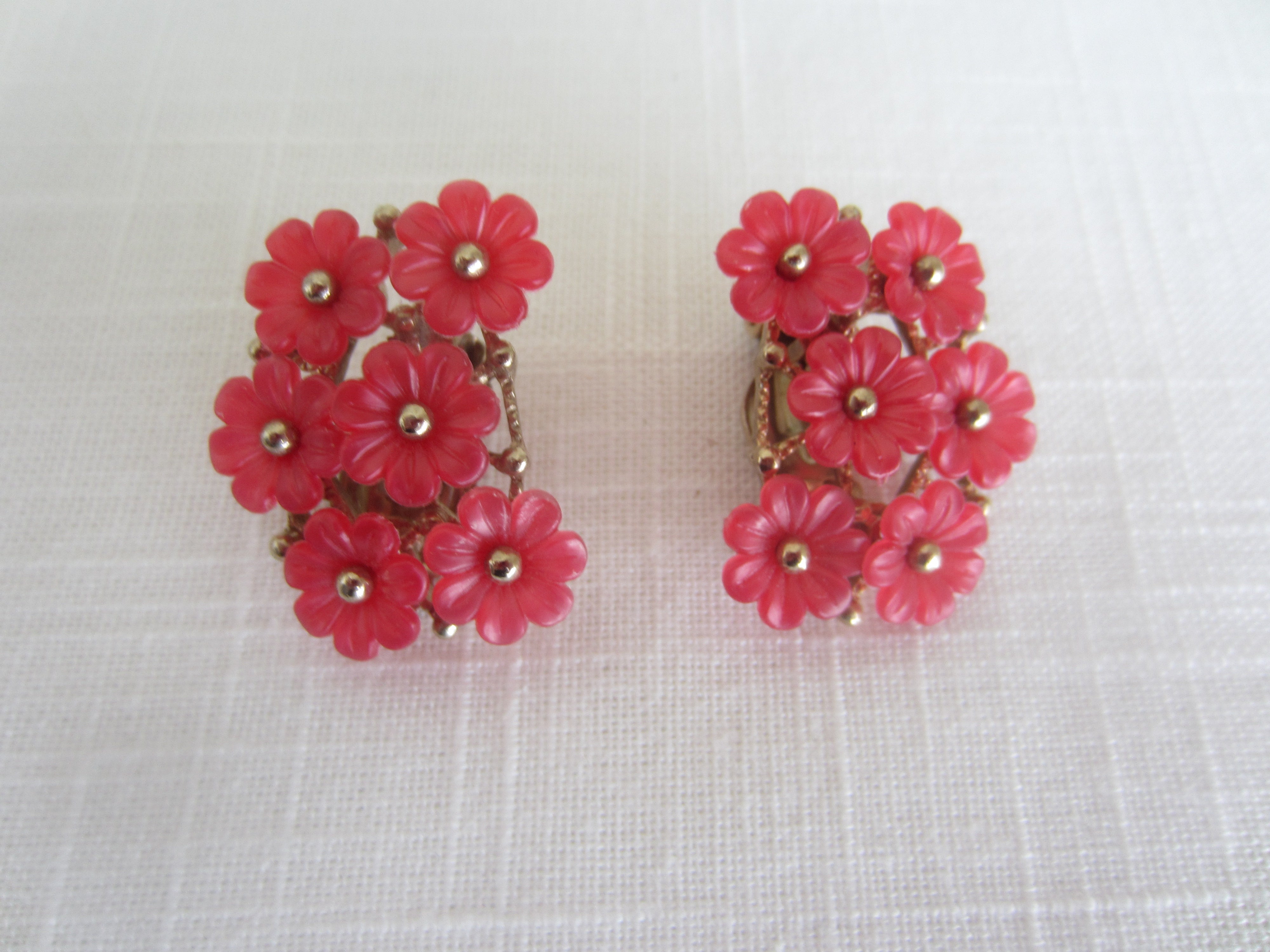 Whimsical Vintage Plastic Pink Floral Earrings
