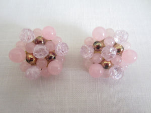 Germany Vintage Pink Bead Necklace and Earrings Set