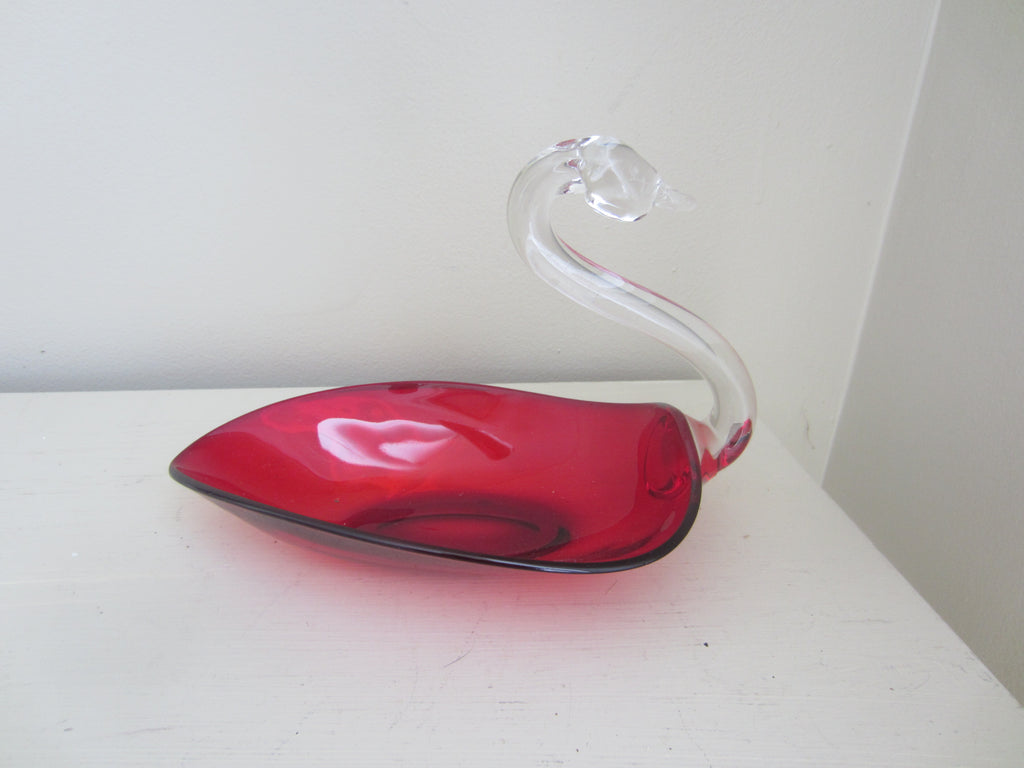 Duncan Miller Ruby Red Glass Swan