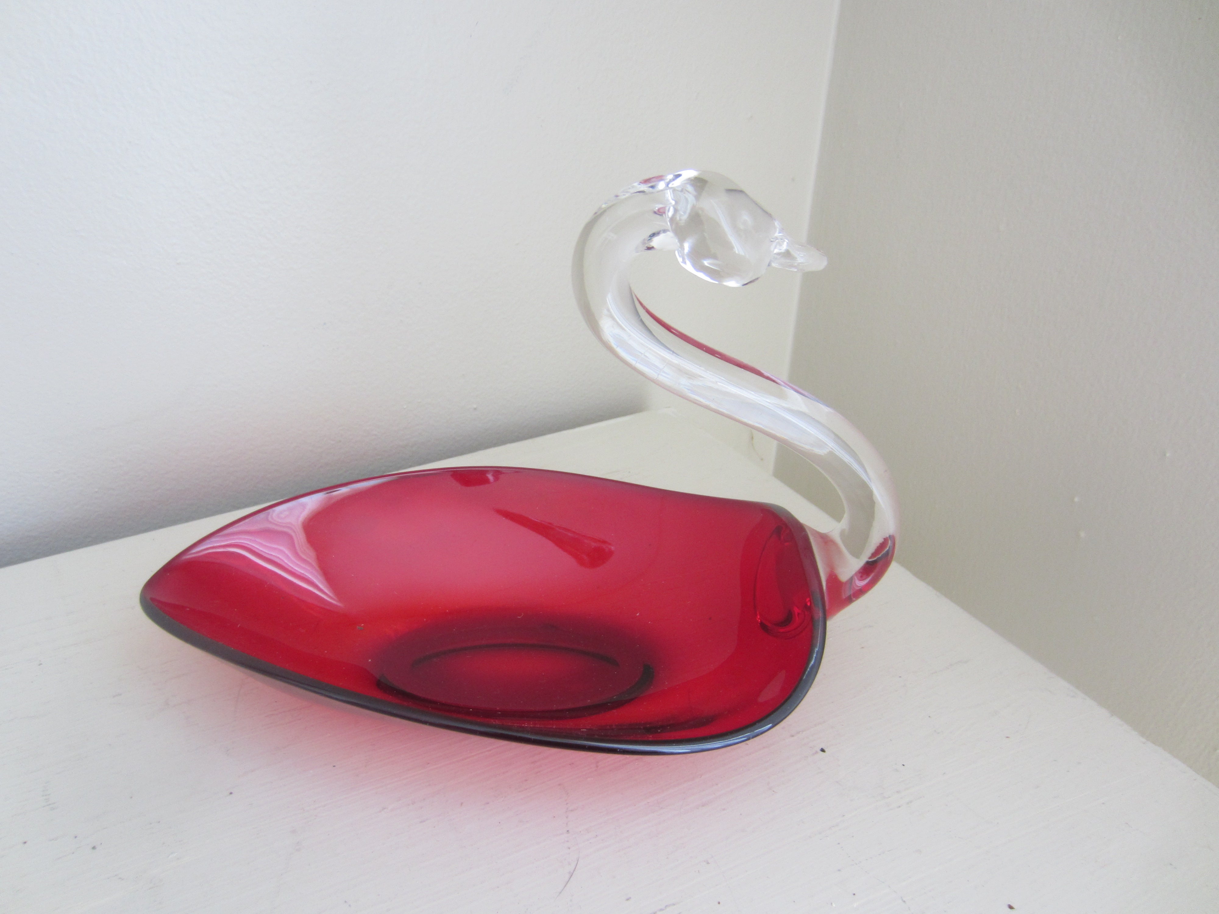 Duncan Miller Ruby Red Glass Swan