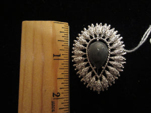 Sarah Coventry Silvertone Tear Drop Pin with Gray Center Stone