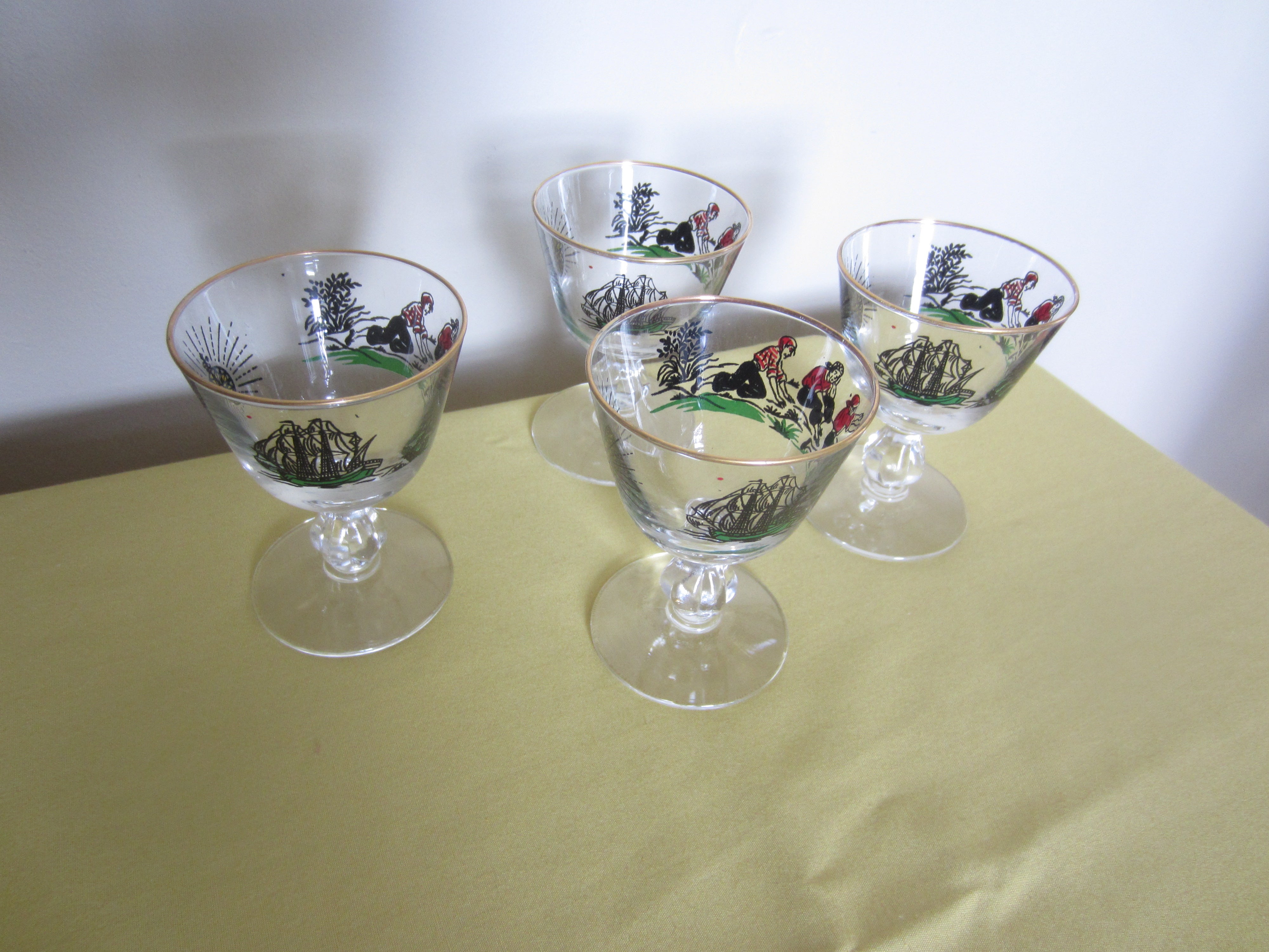 Vintage Libbey Treasure Island Pirate Ship Glasses Set of 4