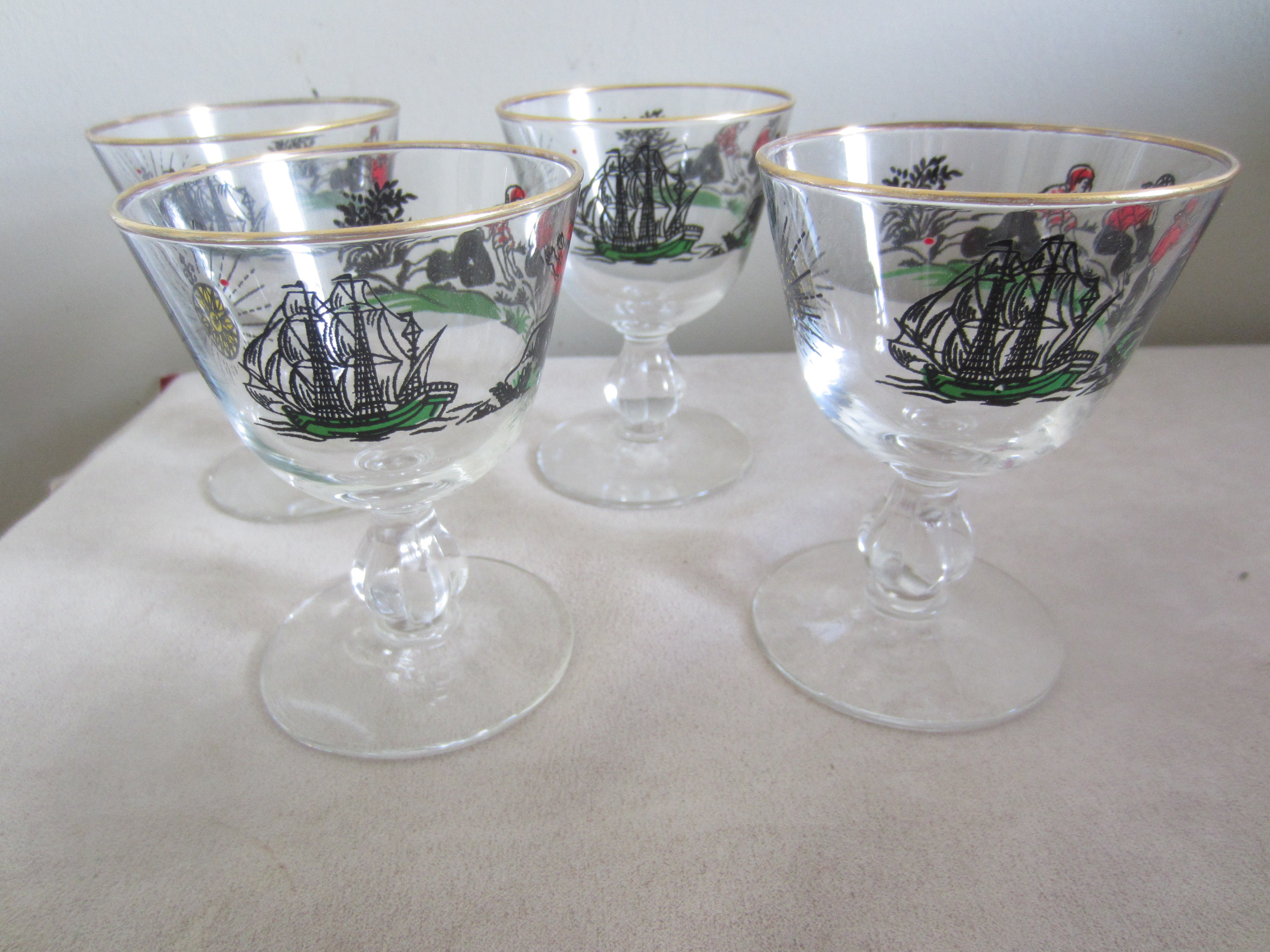 Vintage Libbey Treasure Island Pirate Ship Glasses Set of 4