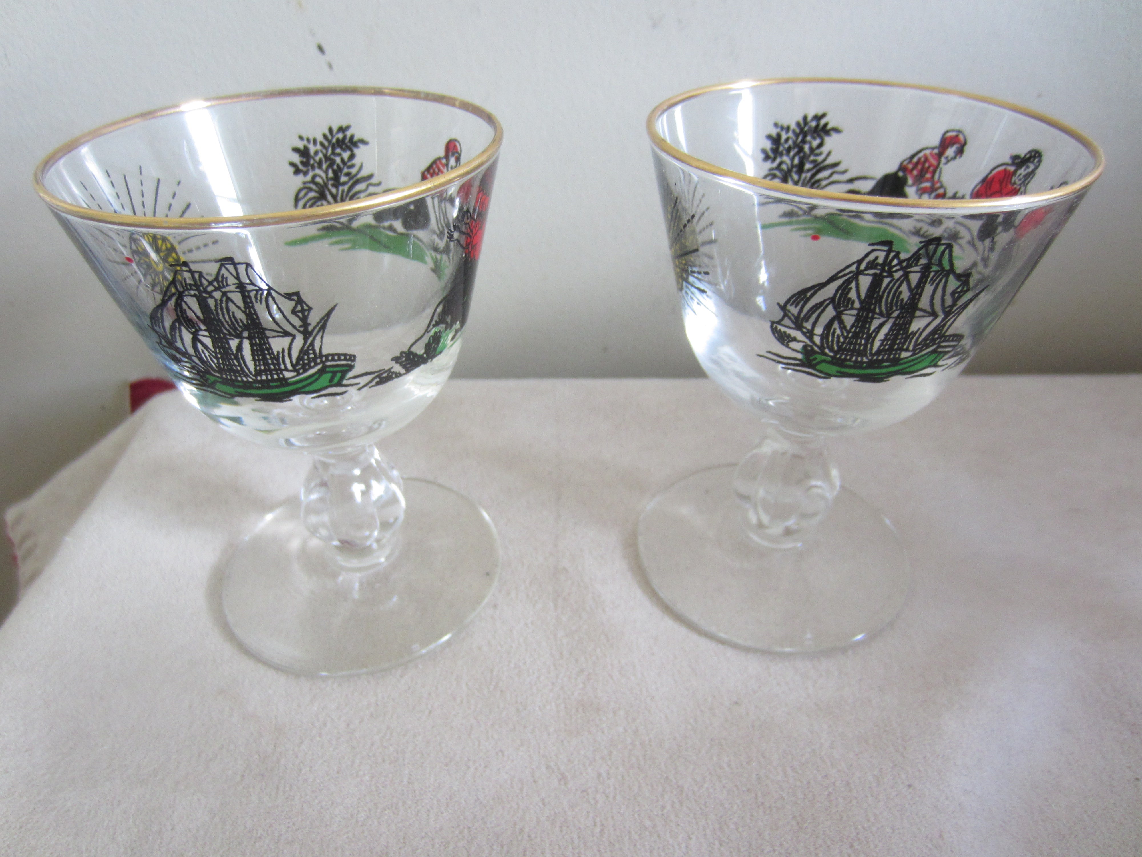 Vintage Libbey Treasure Island Pirate Ship Glasses Set of 4