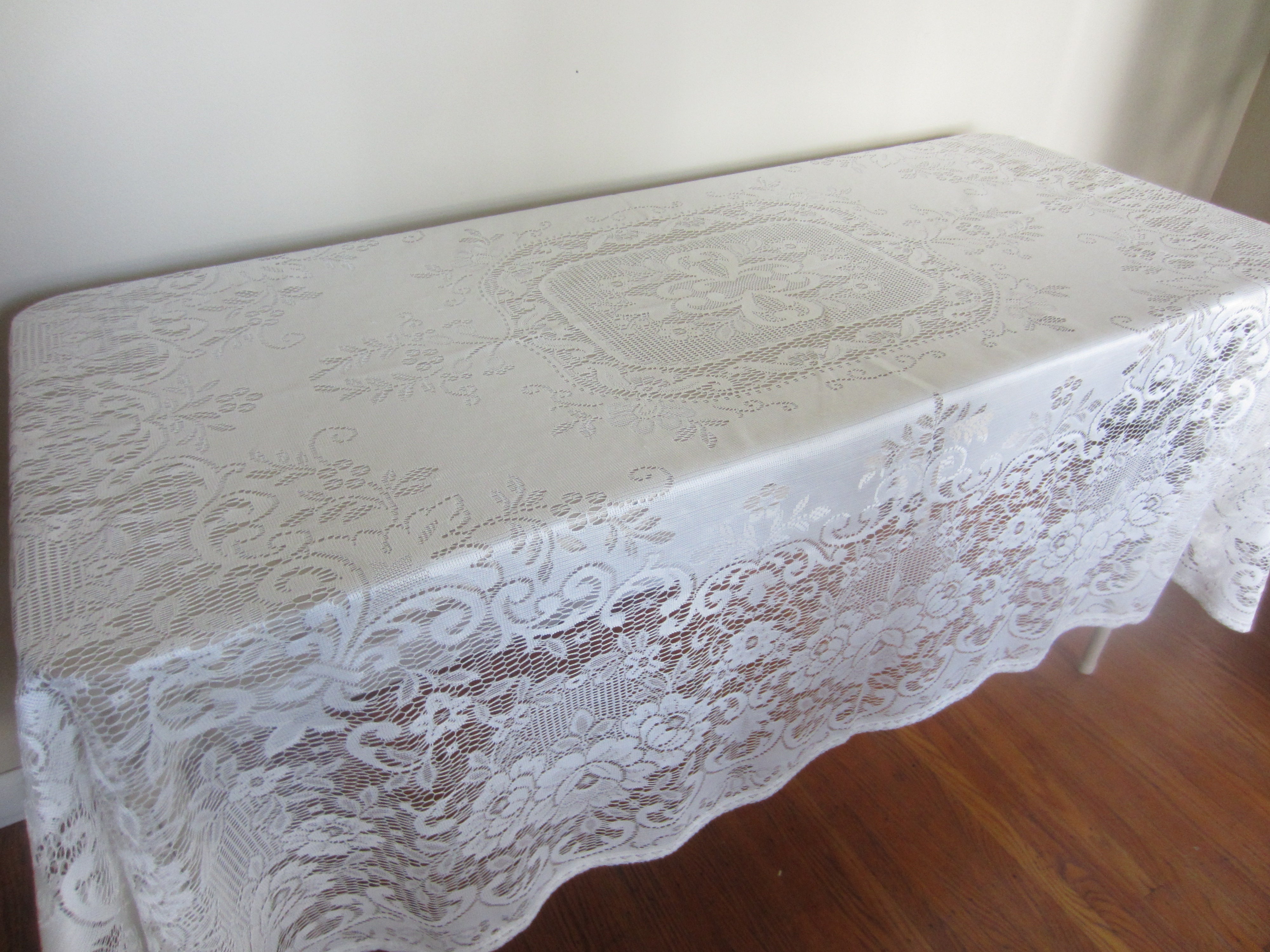 Vintage Ivory Nylon Lace Tablecloth