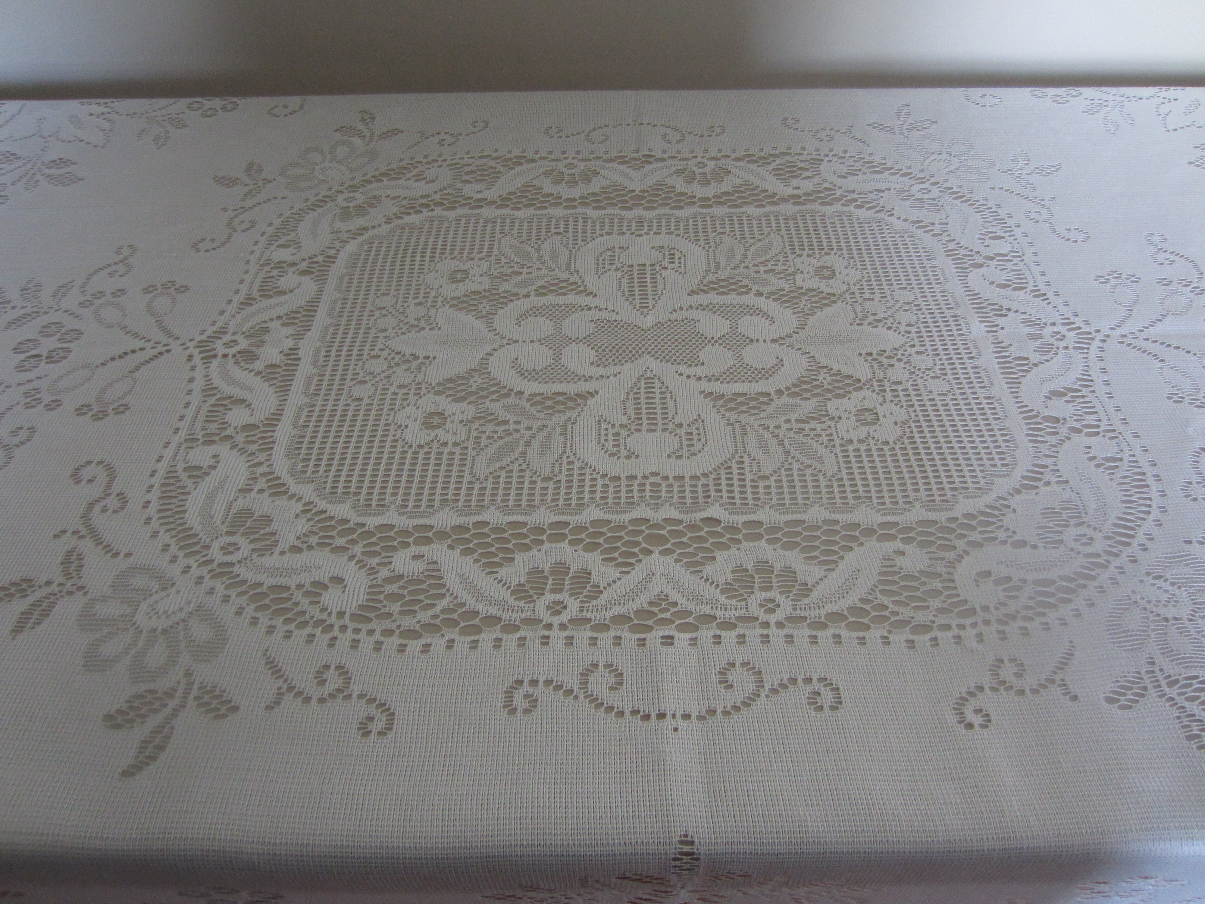 Vintage Ivory Nylon Lace Tablecloth