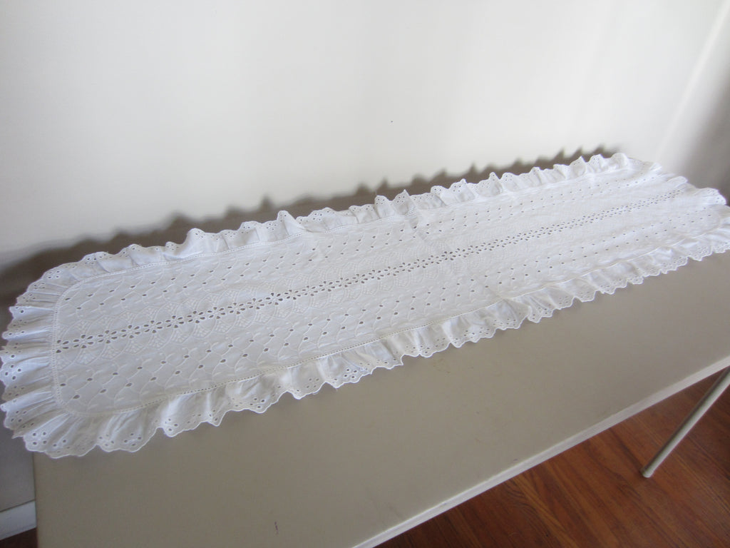 White Cotton Eyelet Dresser Scarf Set