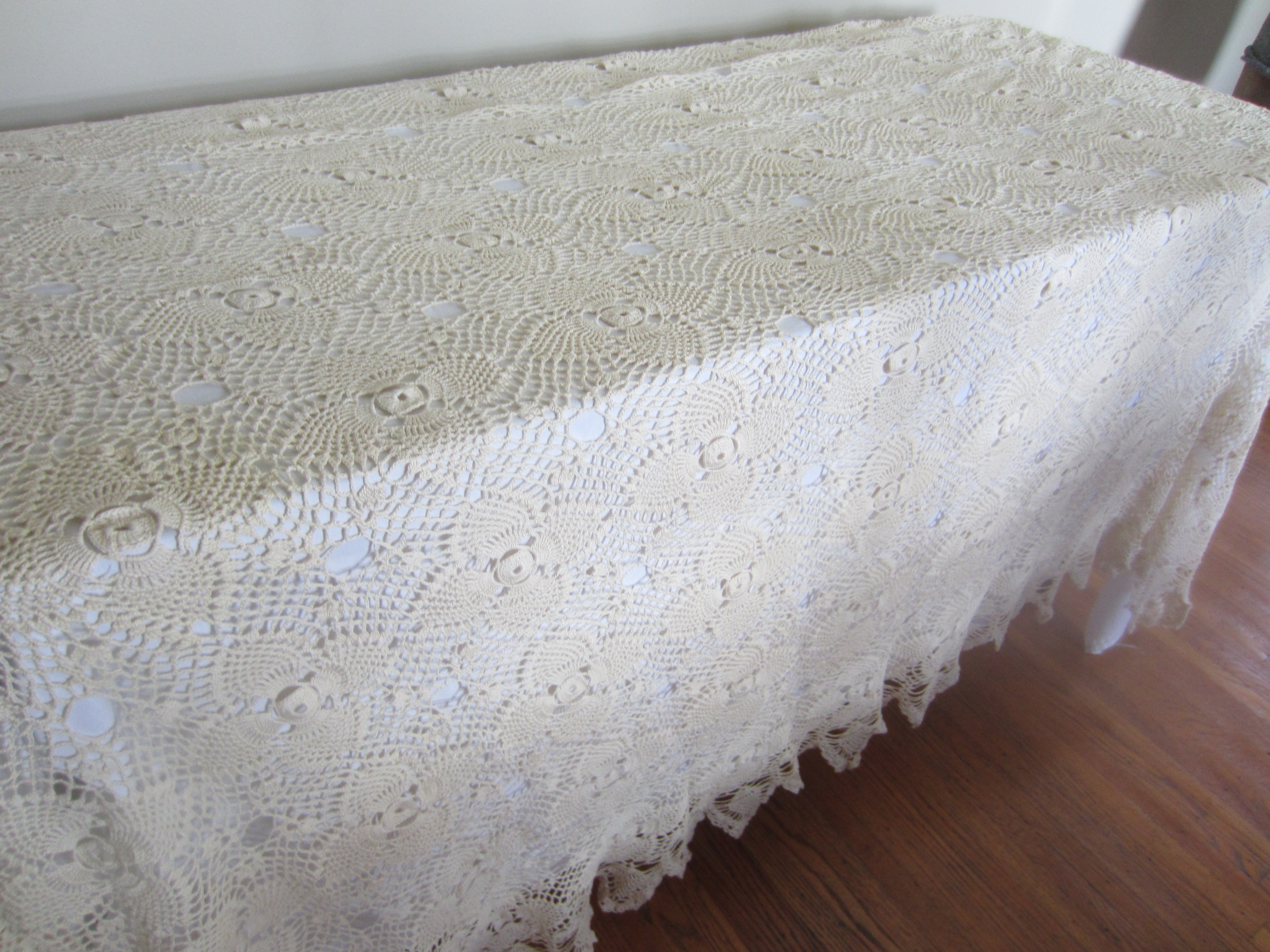 Large Ivory Vintage Crochet Tablecloth