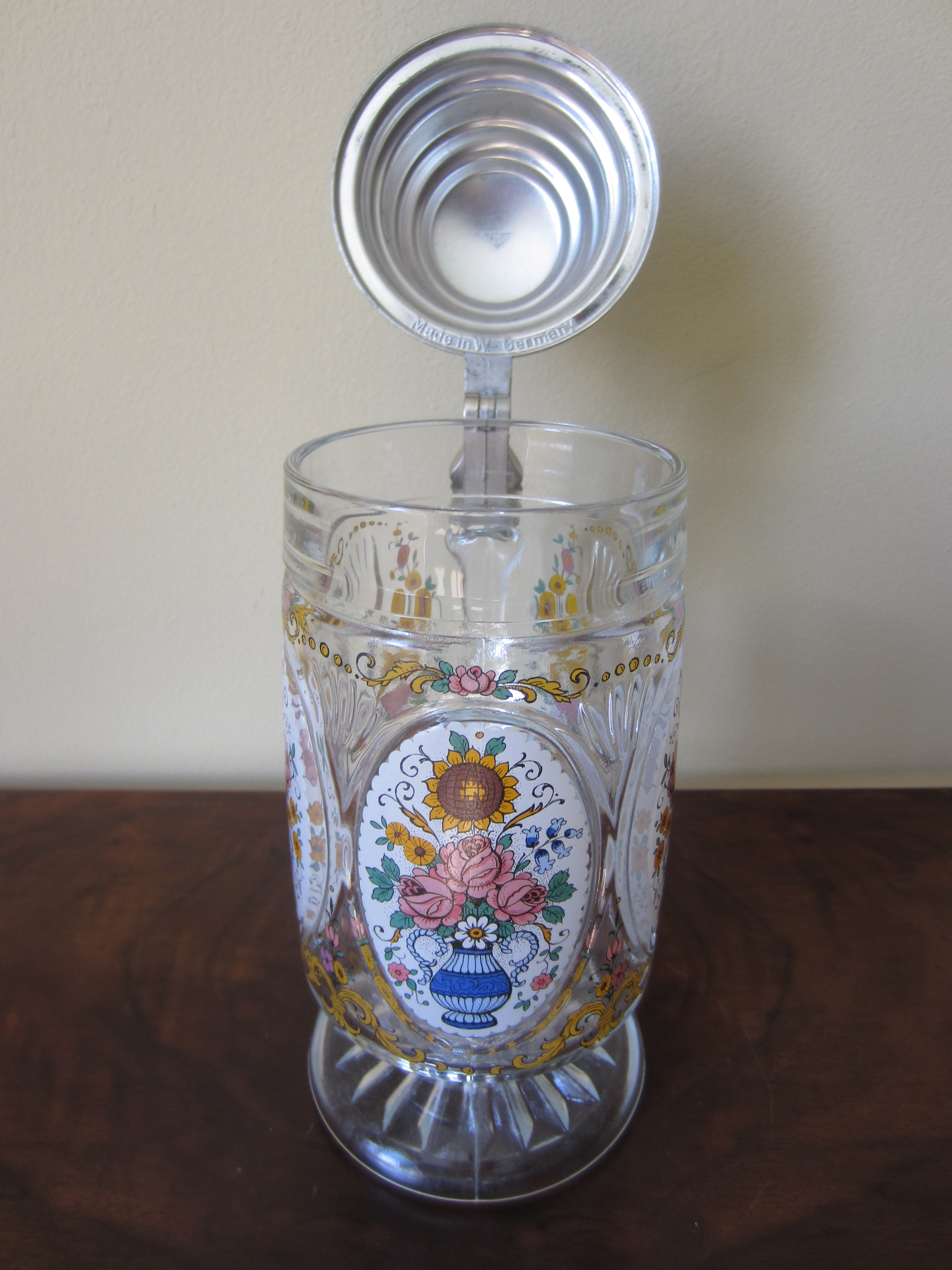 Crystal West Germany Beer Stein with Pewter Lid