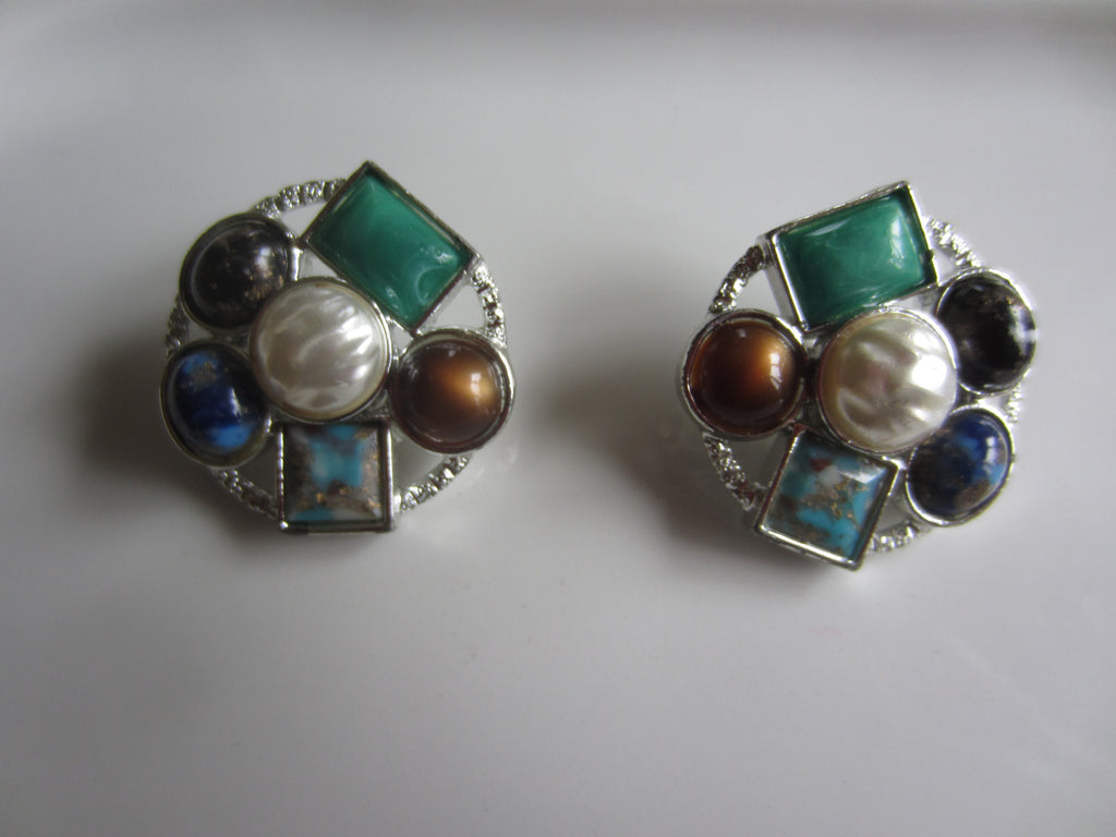 Sarah Coventry Multi-Stone Clip on Earrings